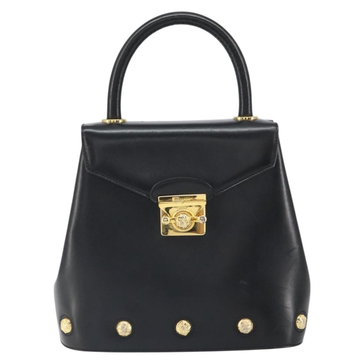 Salvatore Ferragamo Vintage Leather Black Leather Handbag (Pre-Owned)