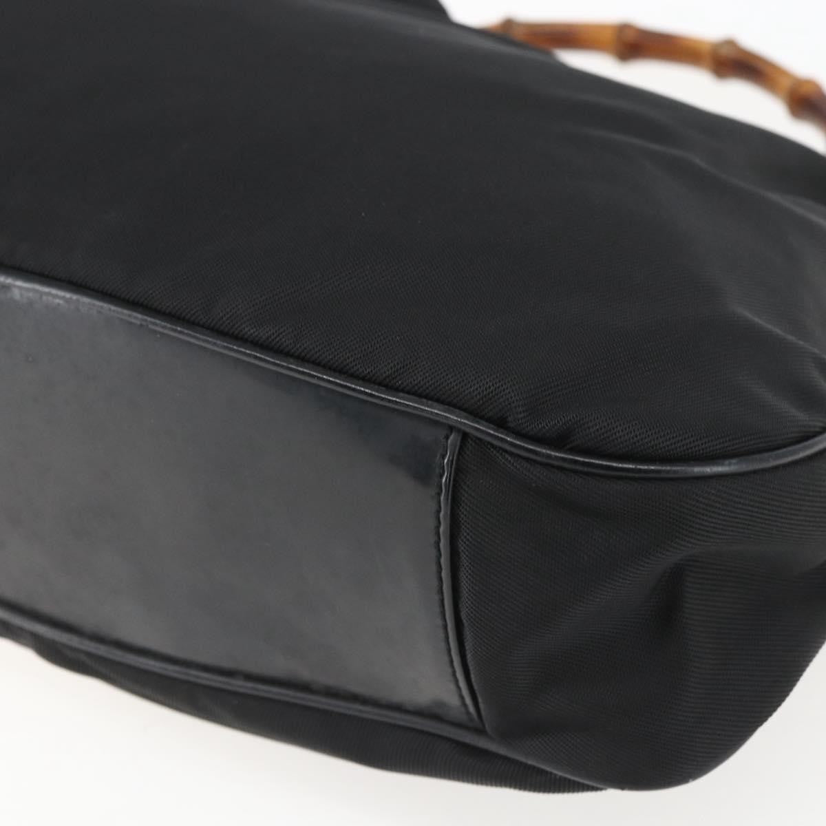 Gucci Vintage Bamboo Handle Open Hobo Nylon Black Nylon Handbag (Pre-Owned)