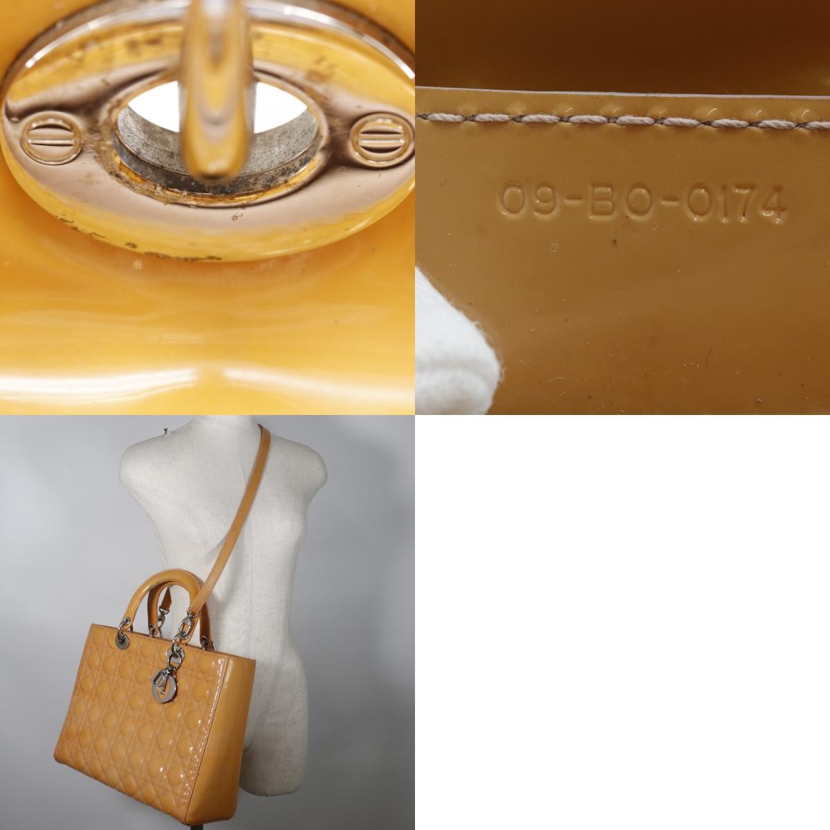 Christian Dior Lady Dior Cannage Quilt Metallic Leather Black Patent_Leather Handbag (Pre-Owned)
