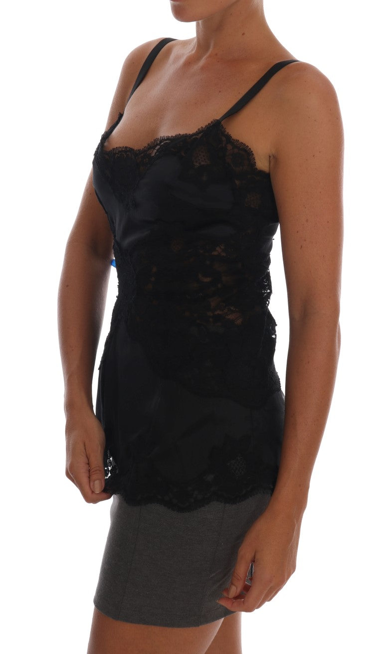 Dolce & Gabbana Silk Blend Black Lace Top Dressing Women's Gown