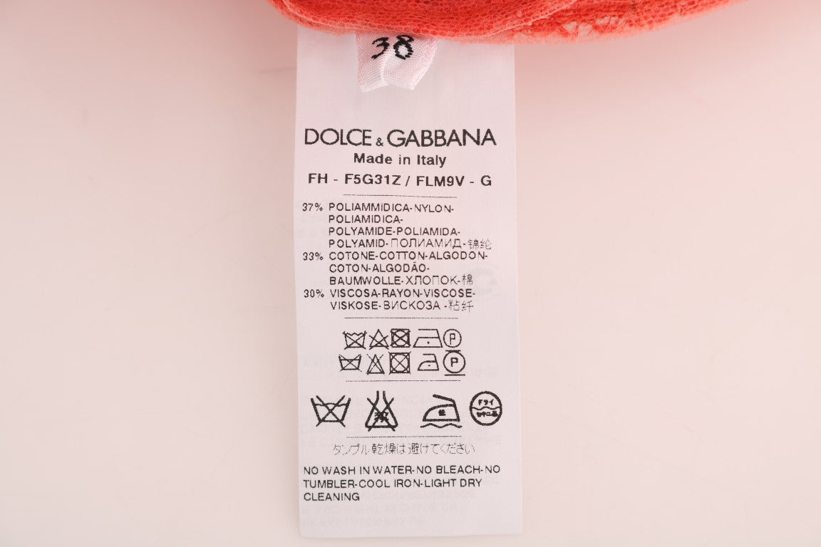 Dolce & Gabbana Orange Crystal Buttons Floral Lace Women's Blouse