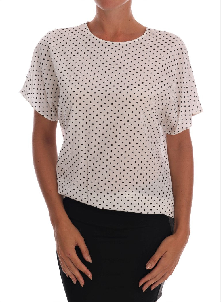 Dolce & Gabbana White Polka Dotted Silk T-shirt Women's Top