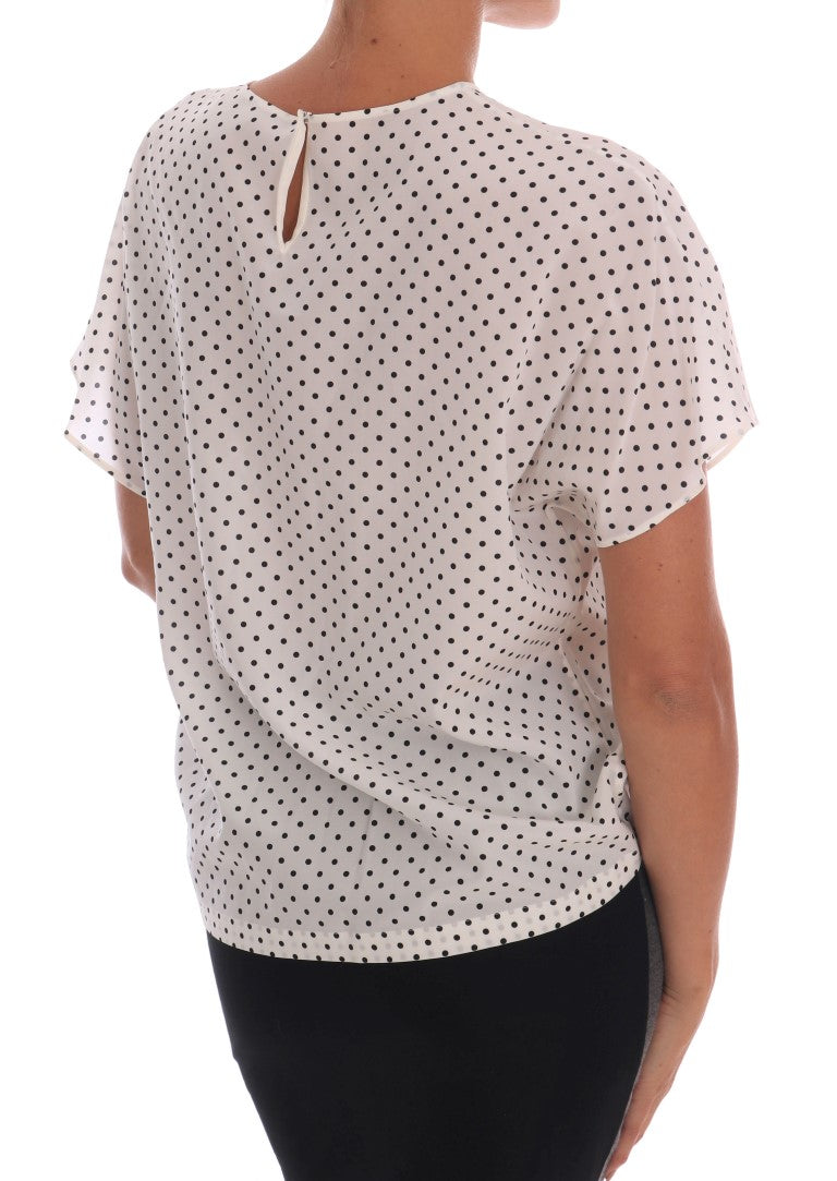 Dolce & Gabbana White Polka Dotted Silk T-shirt Women's Top