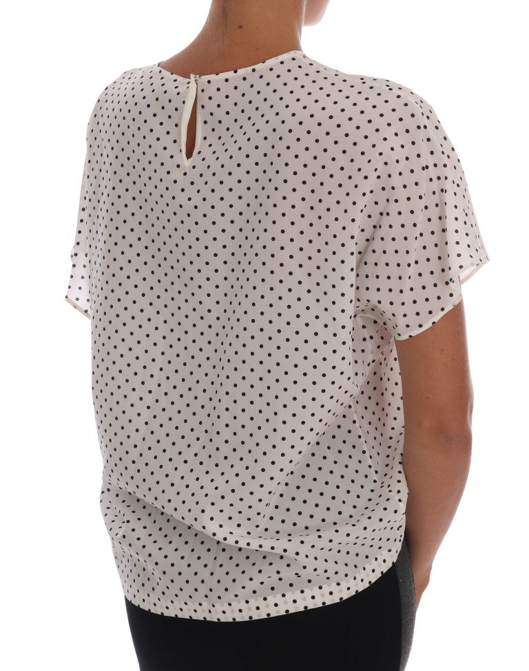 Dolce & Gabbana White Polka Dotted Silk T-shirt Women's Top