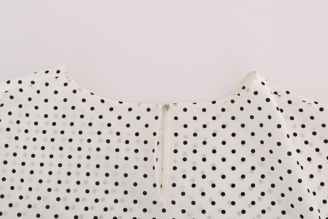 Dolce & Gabbana White Polka Dotted Silk T-shirt Women's Top