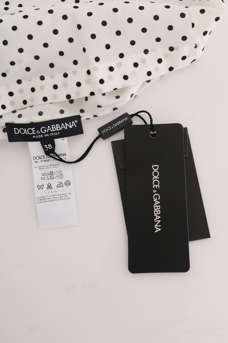 Dolce & Gabbana White Polka Dotted Silk T-shirt Women's Top