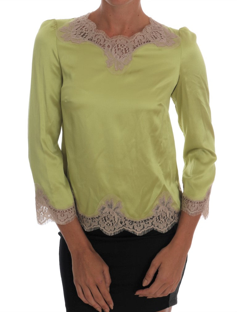 Dolce & Gabbana Green Silk Stretch Blouse Women's Top