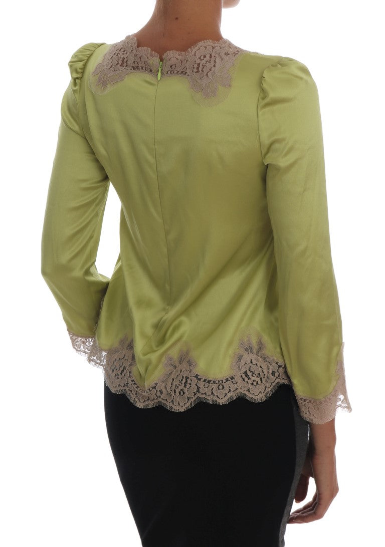 Dolce & Gabbana Green Silk Stretch Blouse Women's Top