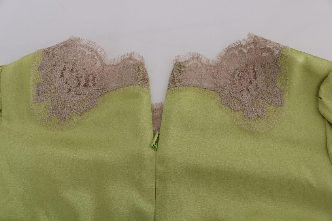 Dolce & Gabbana Green Silk Stretch Blouse Women's Top