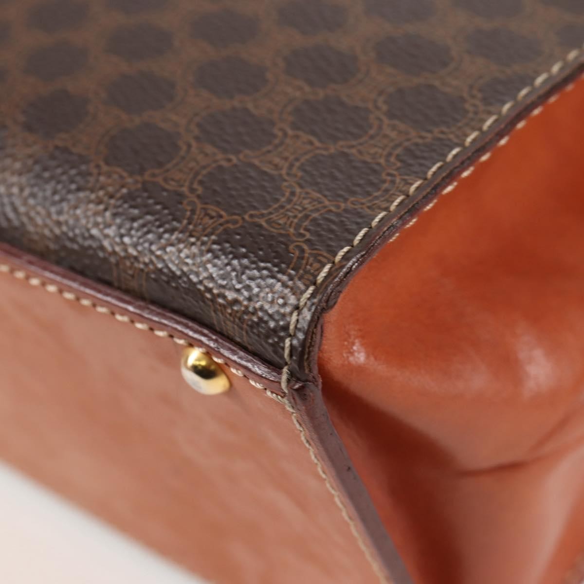 Celine Vintage Convertible Top Handle Macadam Coated Canvas Brown Canvas Handbag (Pre-Owned)