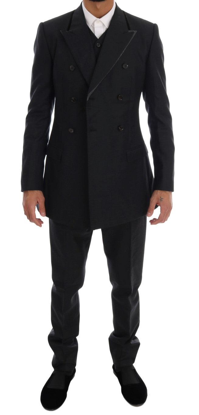 Dolce & Gabbana Gray Wool Double Breasted 3 Piece Men's Suit