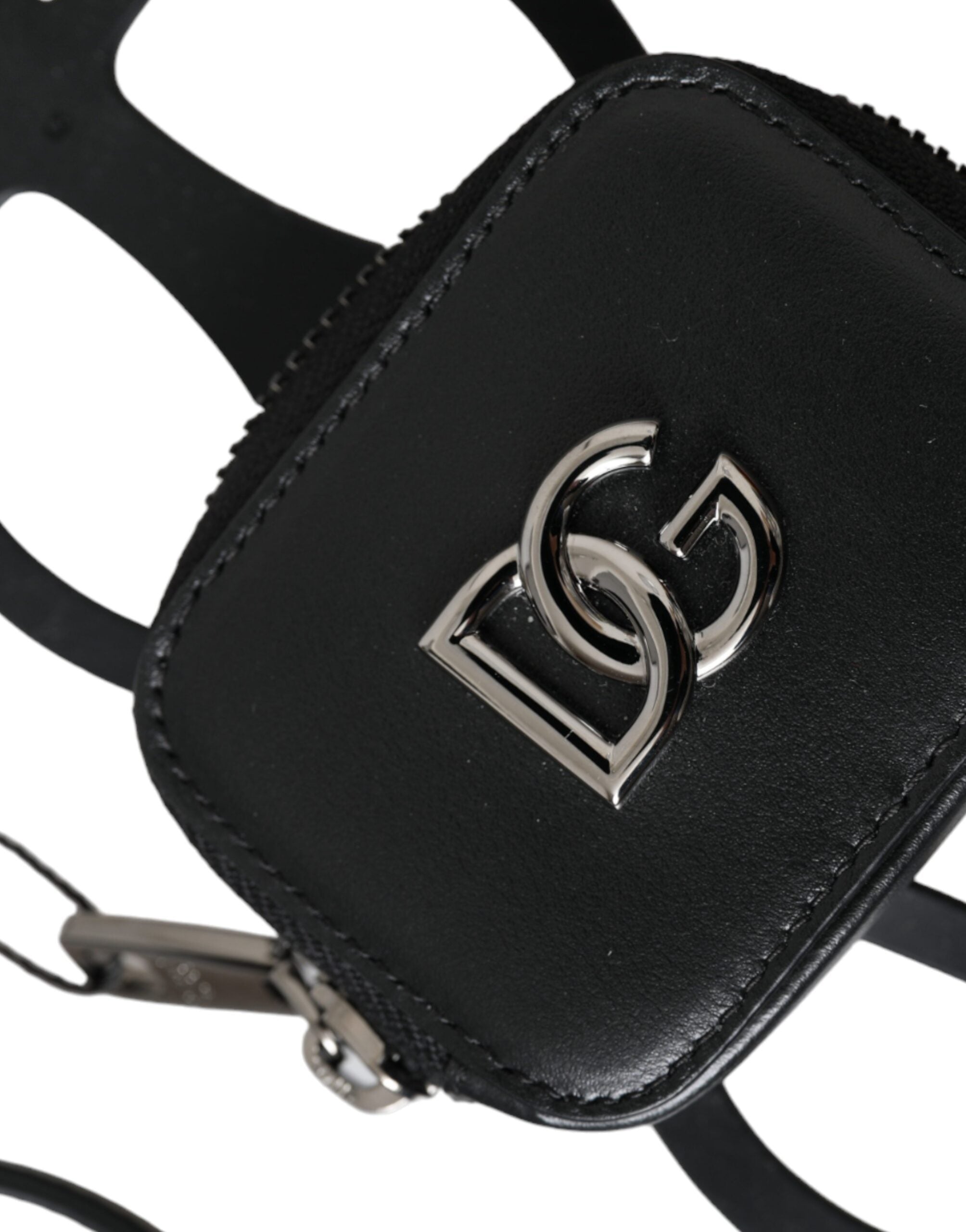 Dolce & Gabbana Black Calfskin Leather DG Logo Coin Purse Lanyard Men's Wallet