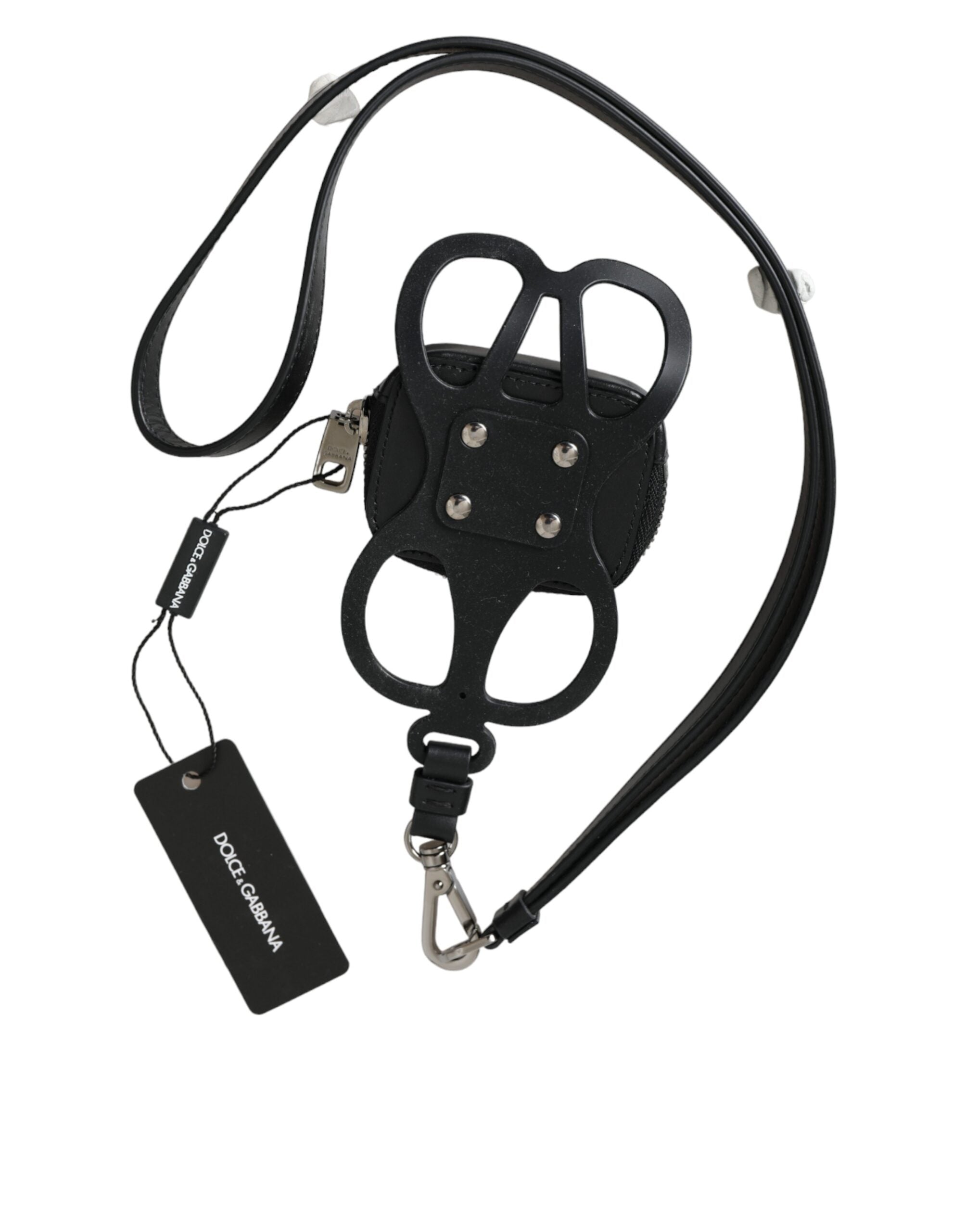 Dolce & Gabbana Black Calfskin Leather DG Logo Coin Purse Lanyard Men's Wallet