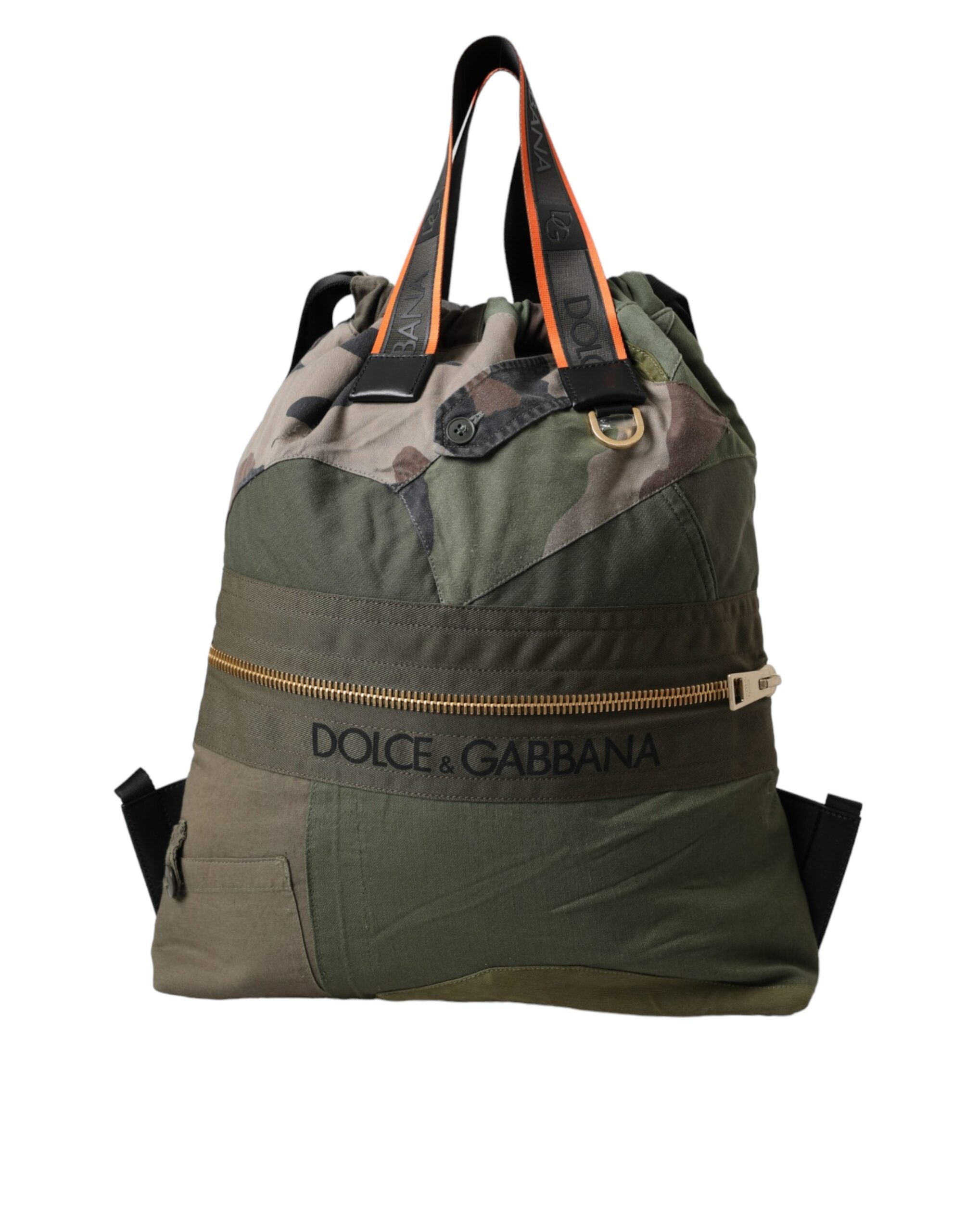 Dolce & Gabbana Military Green Patchwork Rucksack Backpack Men's Bag