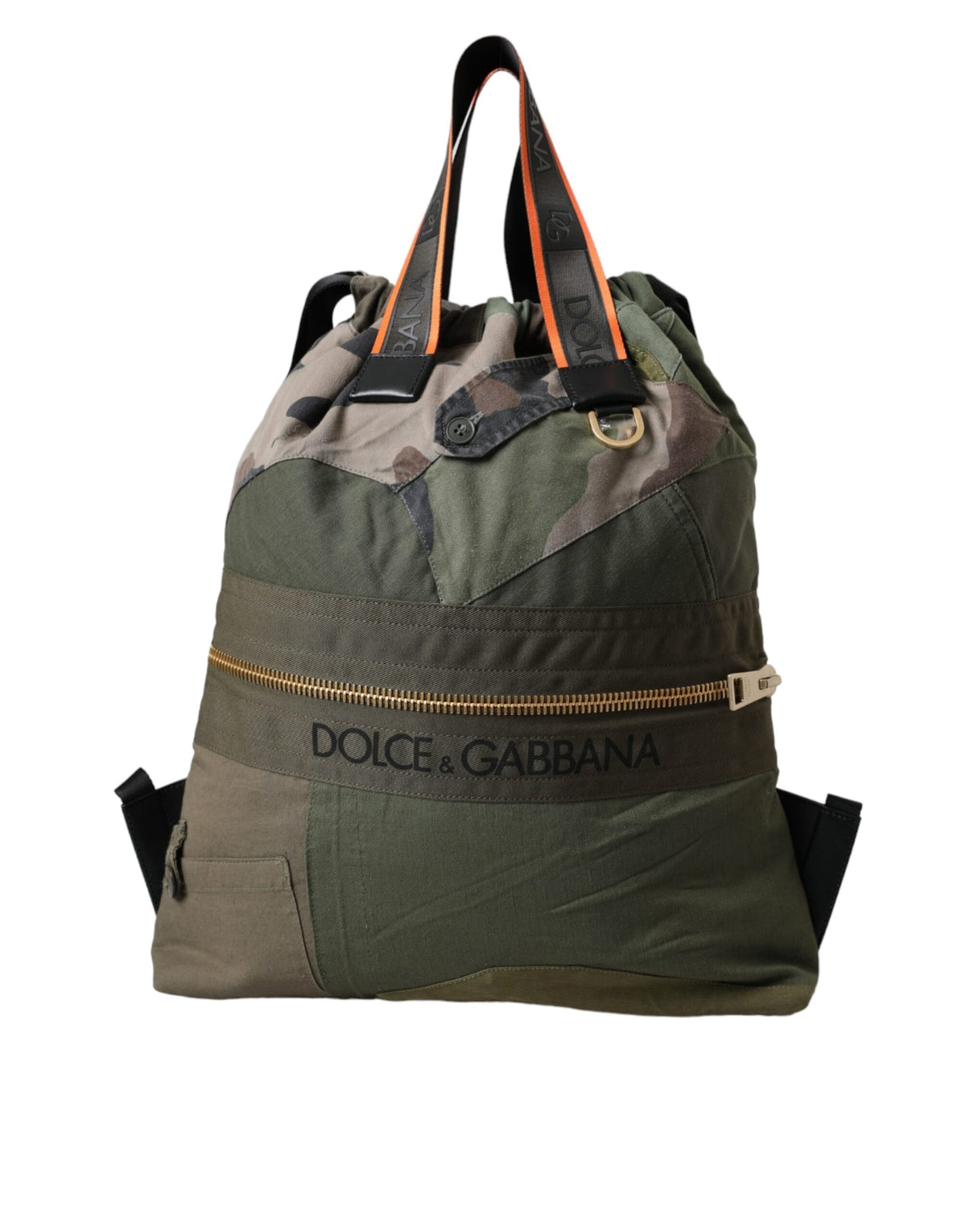 Dolce & Gabbana Military Green Patchwork Rucksack Backpack Men's Bag