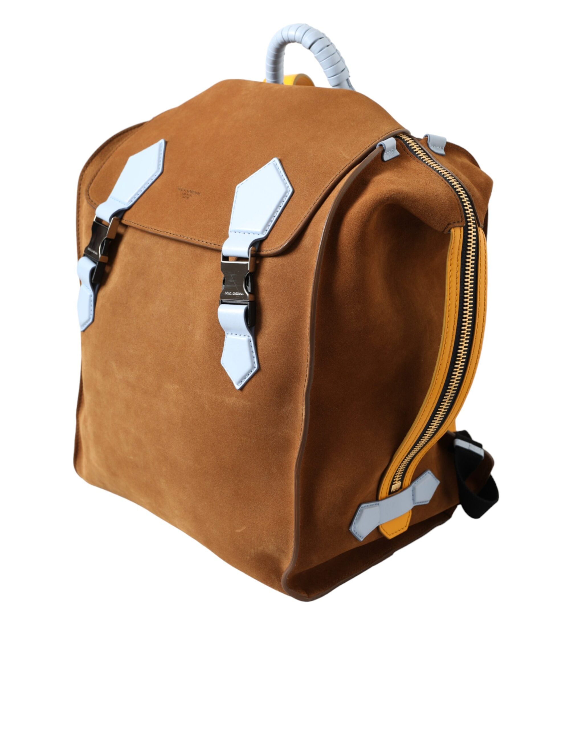 Dolce & Gabbana Brown Yellow Suede Leather Logo Backpack Men's Bag (Pre-Owned)