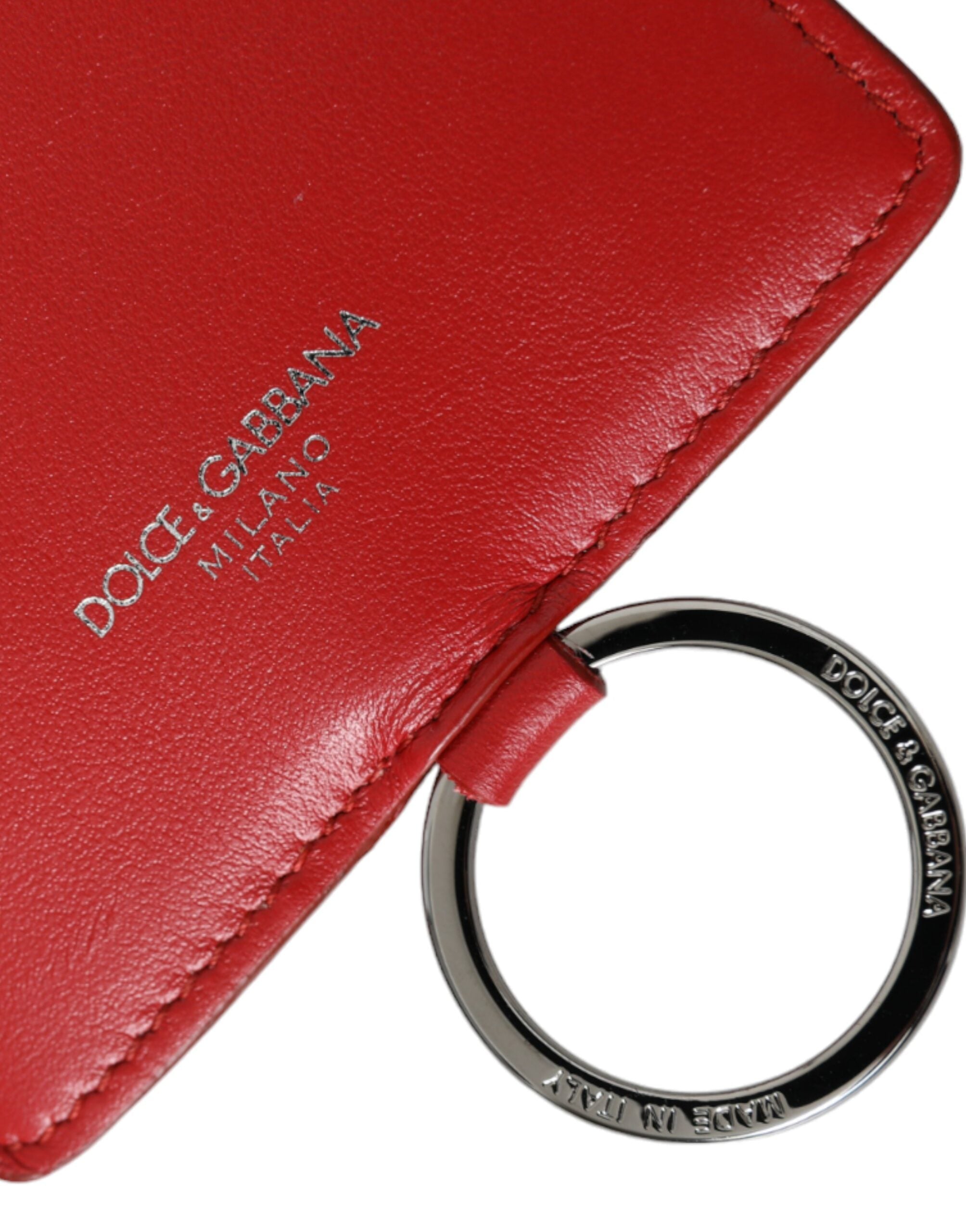 Dolce & Gabbana Red Calfskin Leather Lanyard Logo Card Holder Men's Wallet