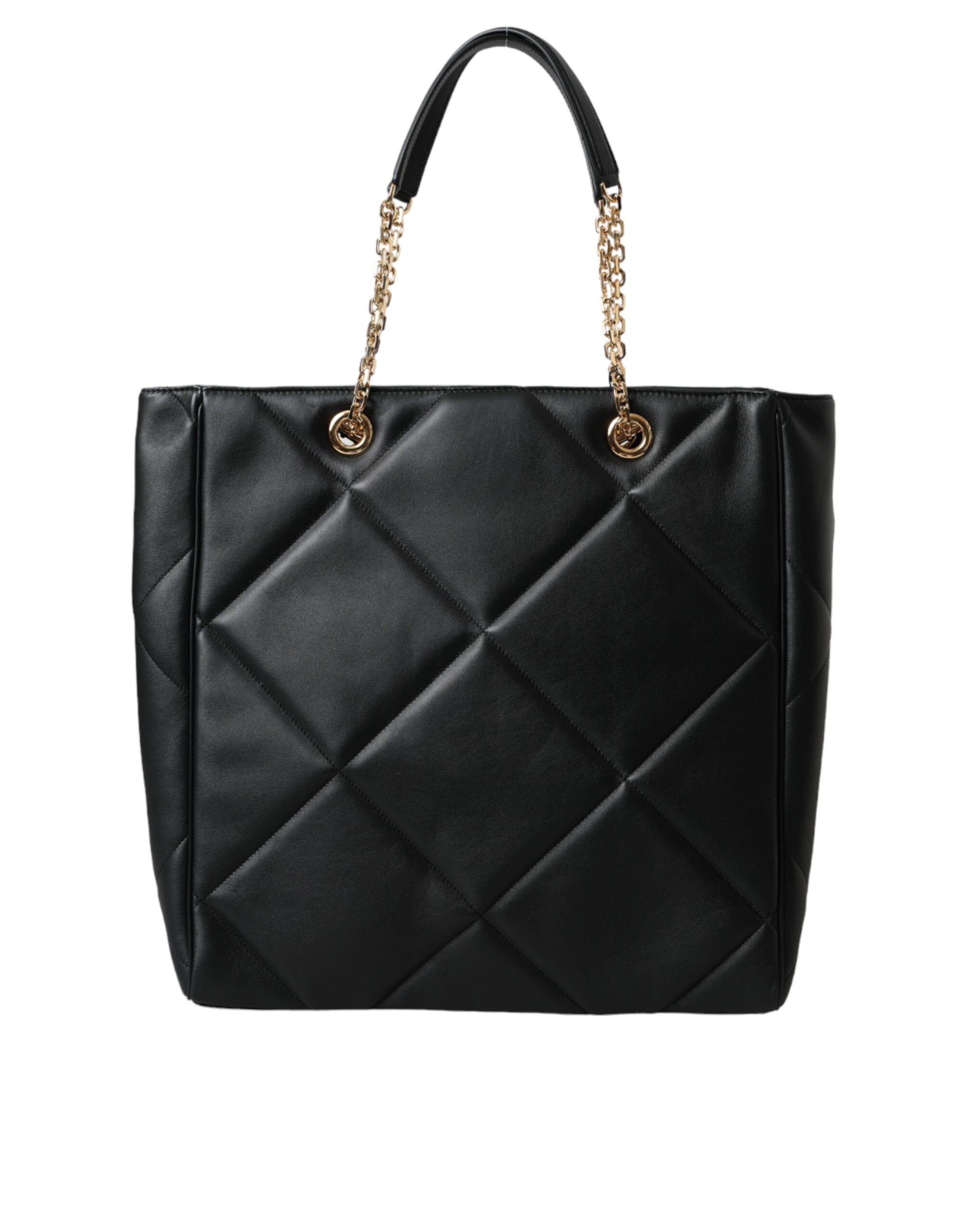 Dolce & Gabbana Black Leather JUNGLE Quilted Shopping Tote Women's Bag