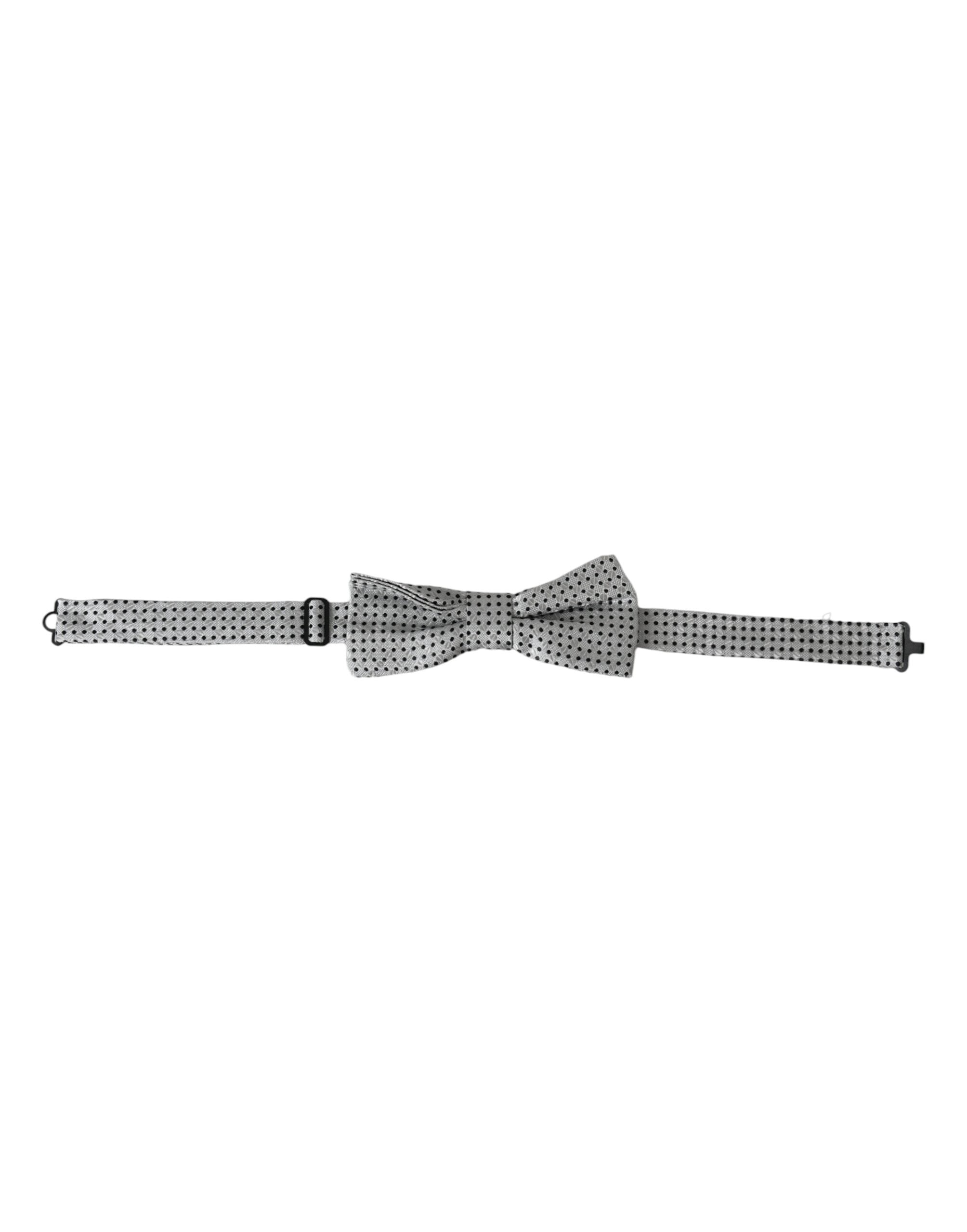 Dolce & Gabbana Gray Silk Polka Dot Adjustable Neck Men Papillon Bow Men's Tie