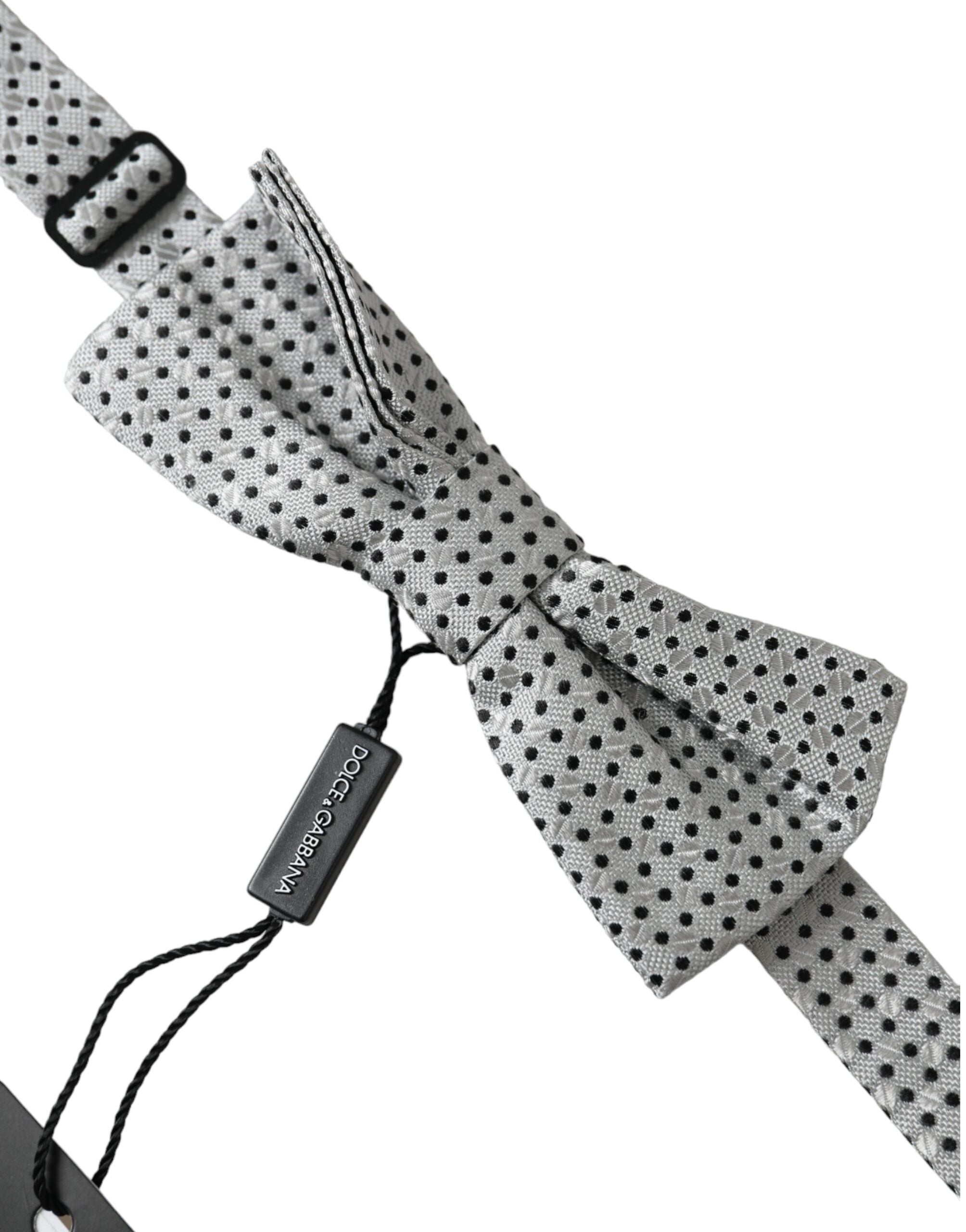 Dolce & Gabbana Gray Silk Polka Dot Adjustable Neck Men Papillon Bow Men's Tie