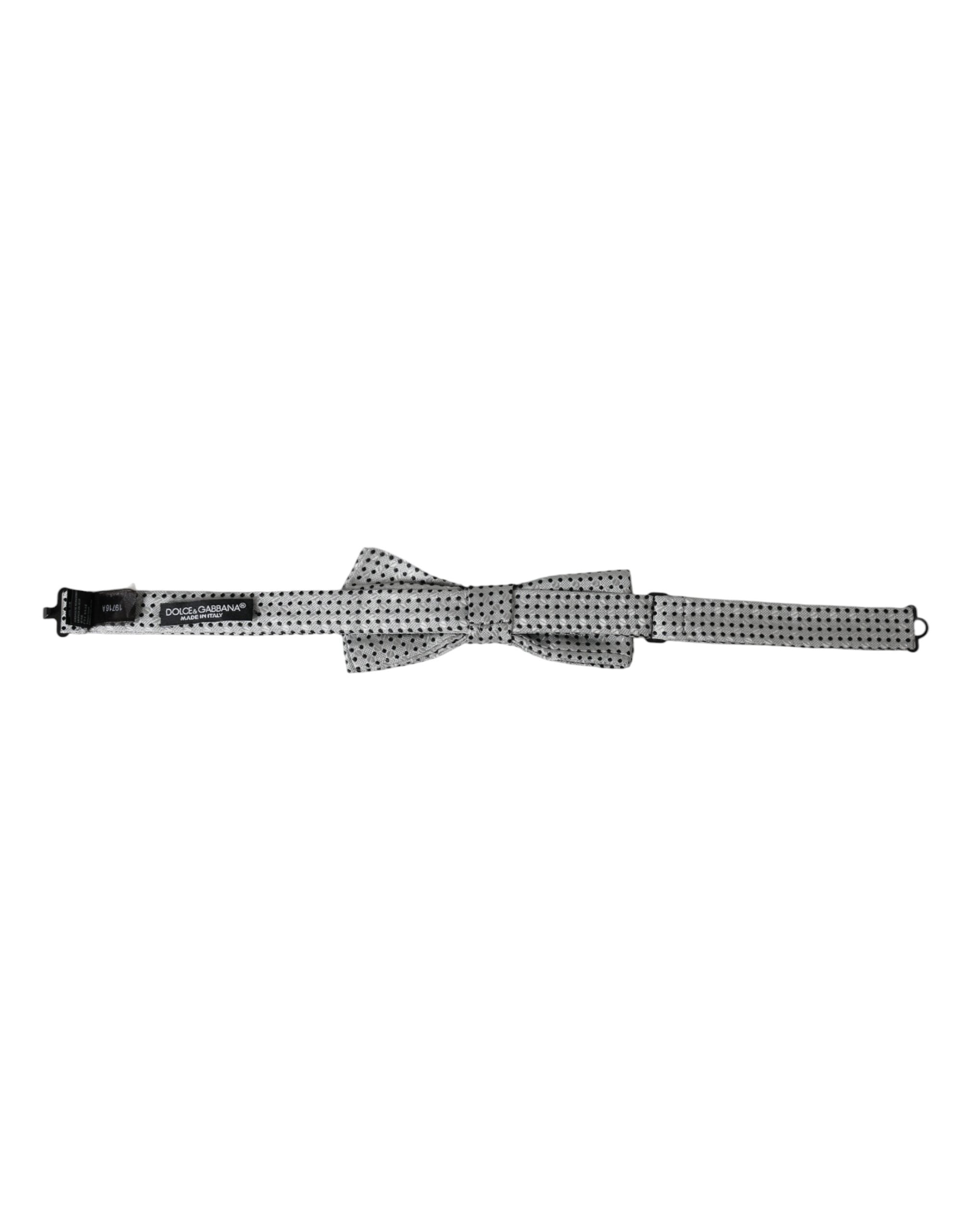 Dolce & Gabbana Gray Silk Polka Dot Adjustable Neck Men Papillon Bow Men's Tie