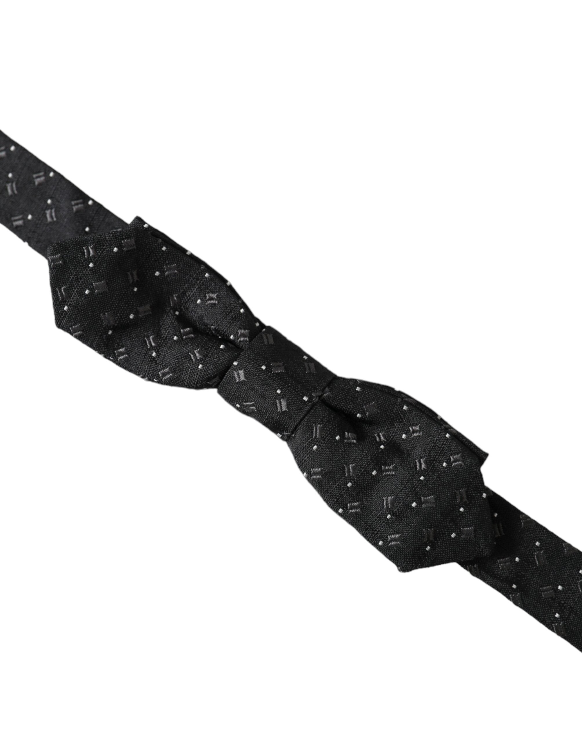 Dolce & Gabbana Black Silk Patterned Adjustable Neck Men Papillon Bow Men's Tie