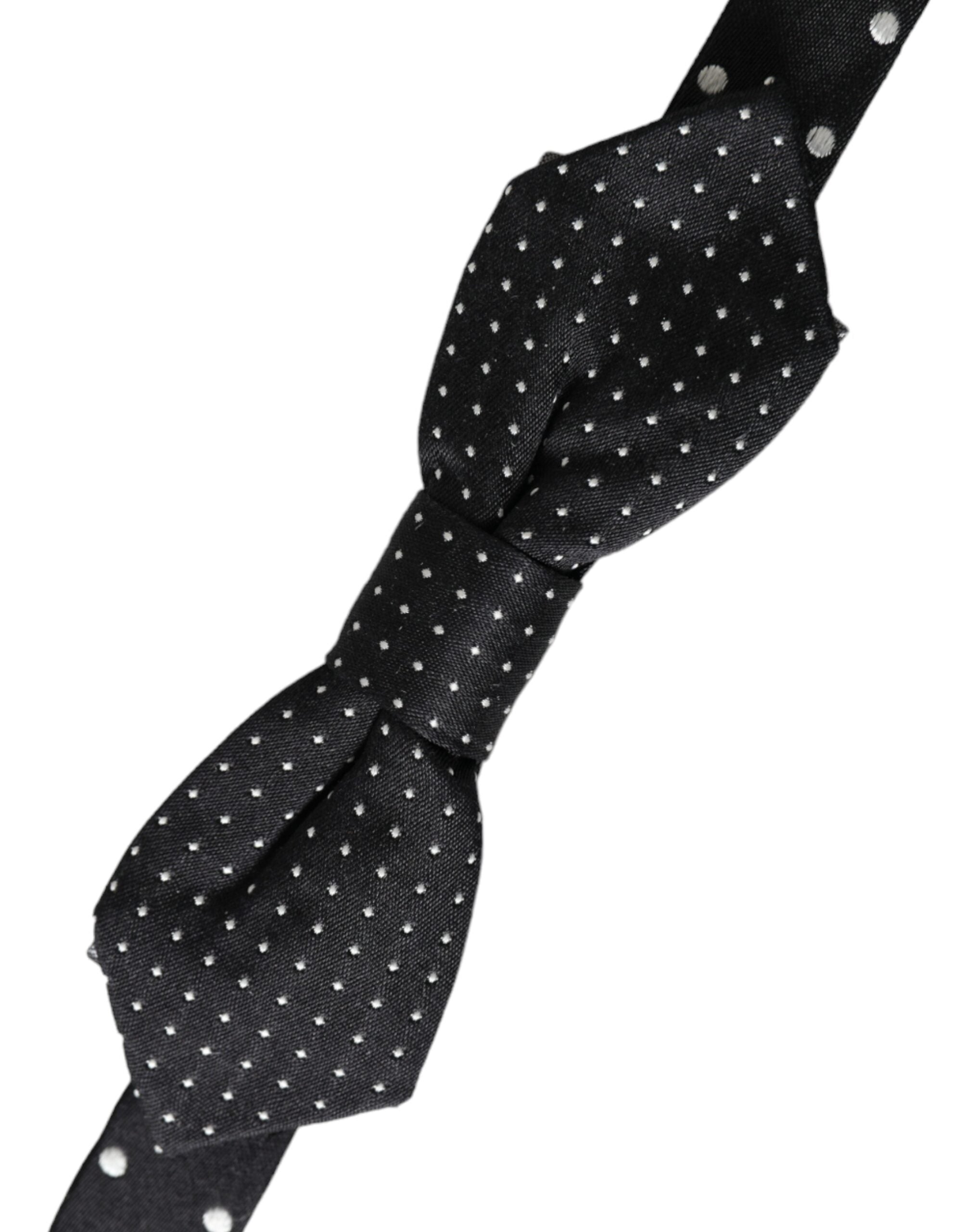 Dolce & Gabbana Black Silk Polka Dot Adjustable Neck Men Papillon Bow Men's Tie