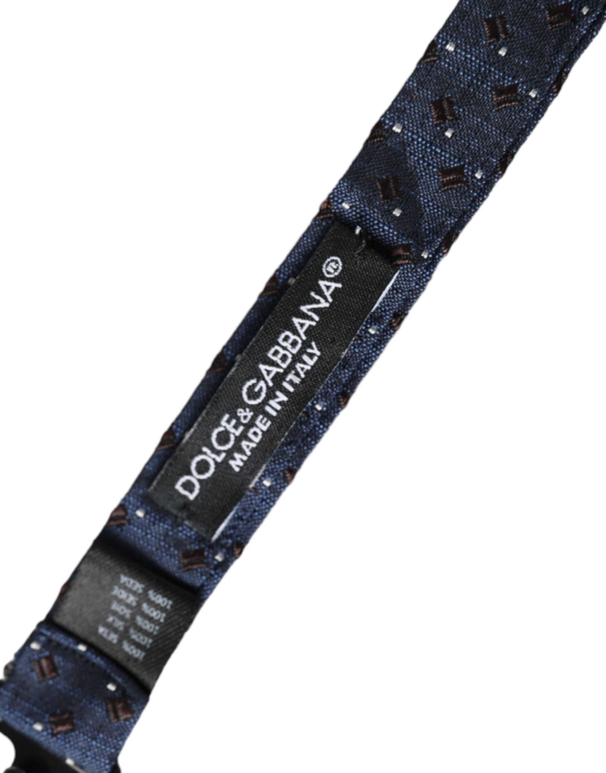 Dolce & Gabbana Navy Blue Silk Patterned Adjustable Men Papillon Bow Men's Tie
