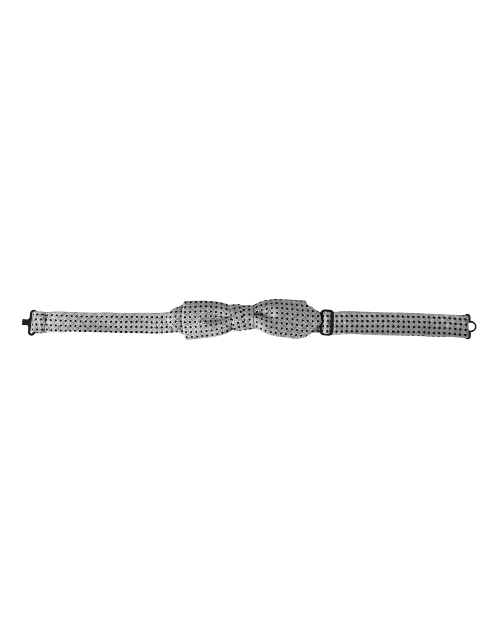 Dolce & Gabbana Gray Silk Polka Dot Adjustable Neck Men Papillon Bow Men's Tie