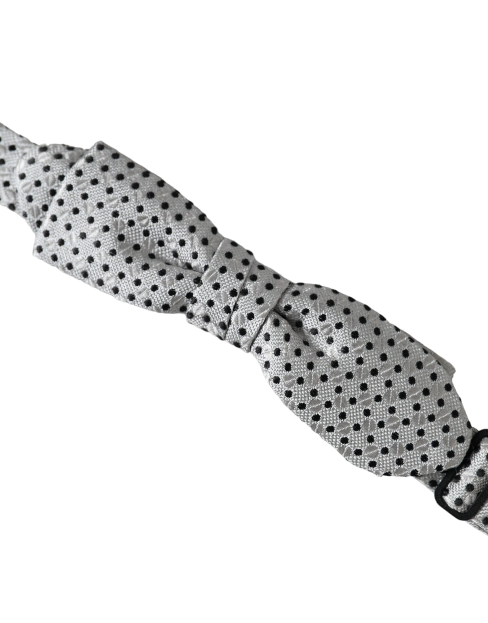 Dolce & Gabbana Gray Silk Polka Dot Adjustable Neck Men Papillon Bow Men's Tie