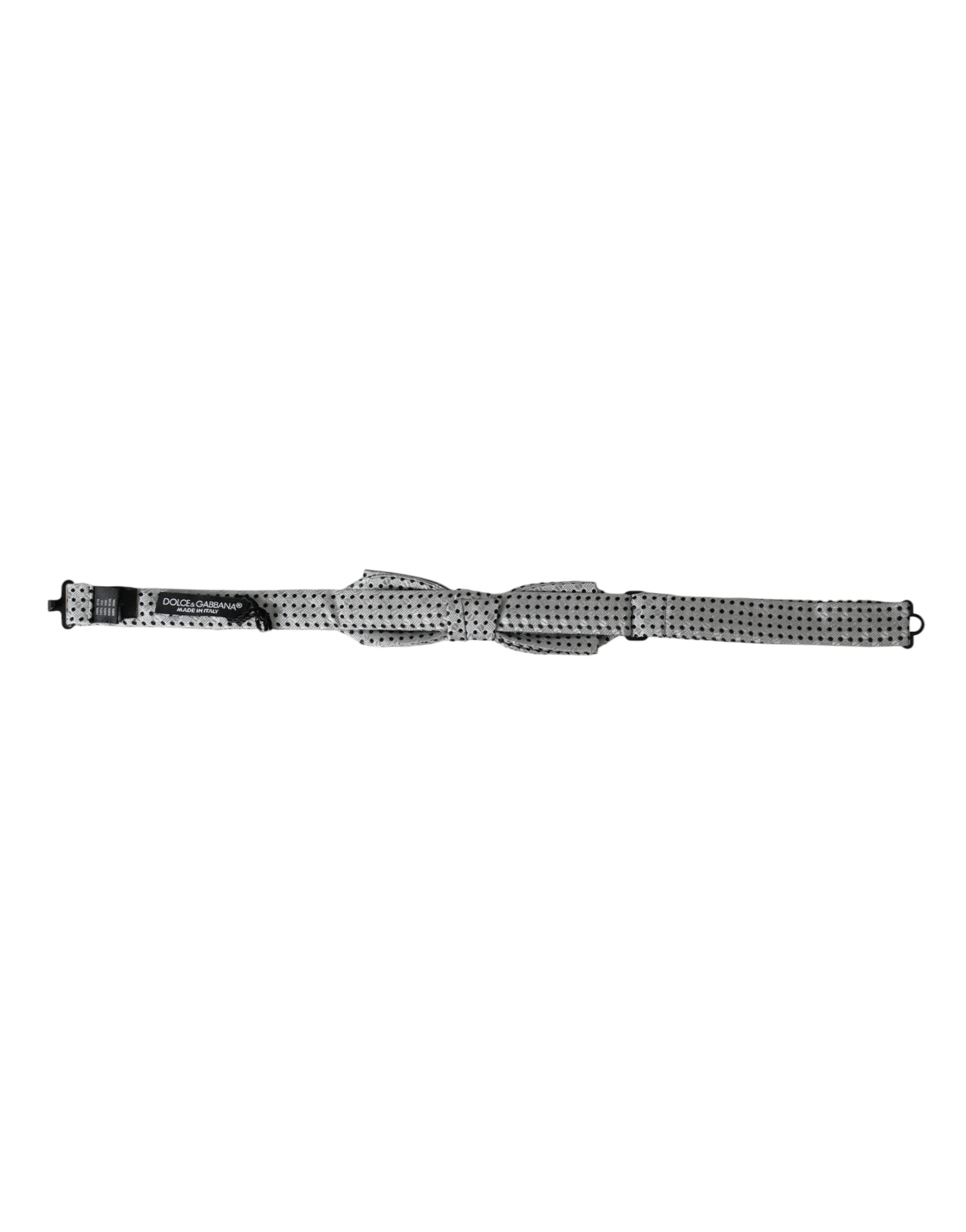 Dolce & Gabbana Gray Silk Polka Dot Adjustable Neck Men Papillon Bow Men's Tie
