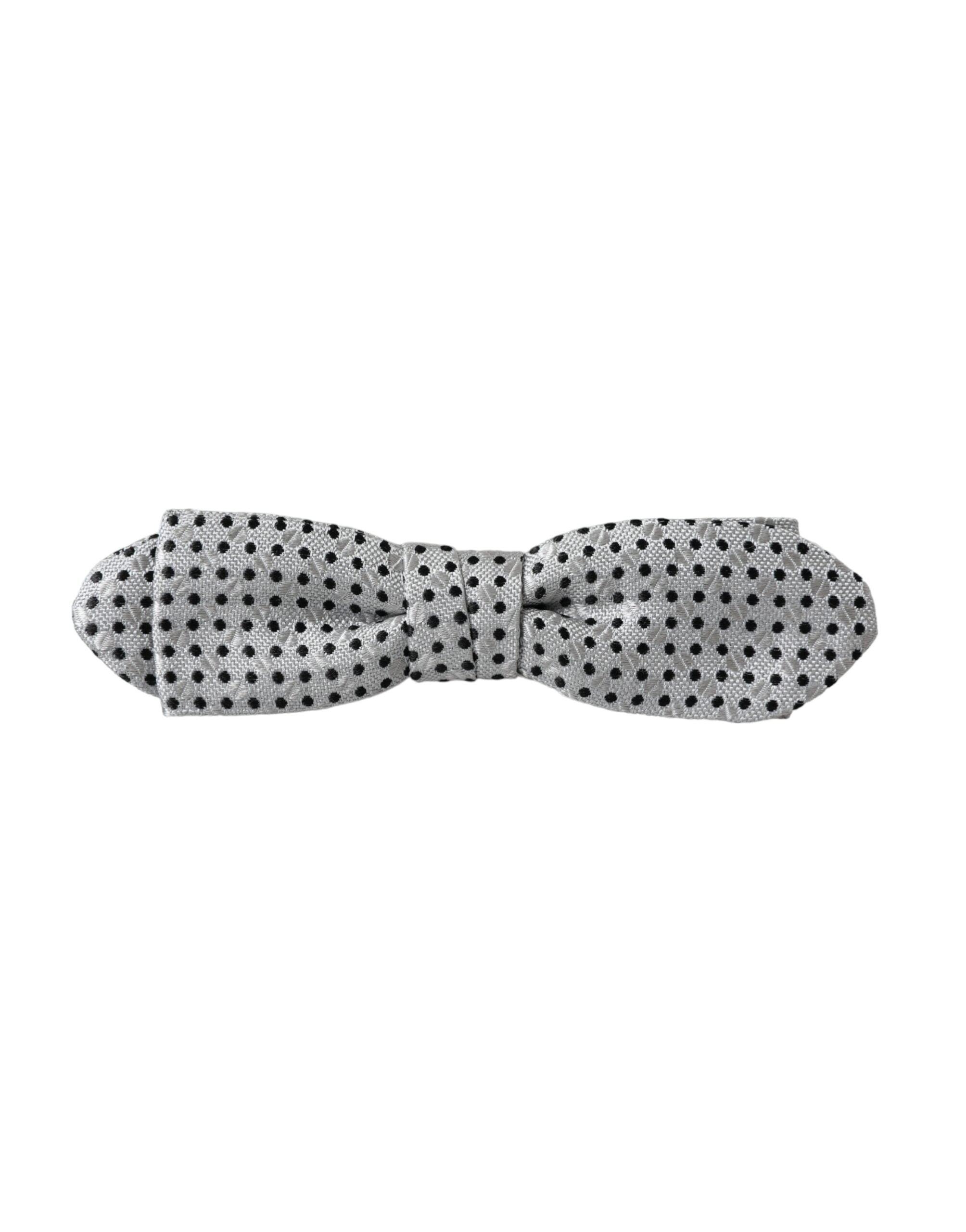 Dolce & Gabbana Gray Silk Polka Dot Adjustable Neck Men Papillon Bow Men's Tie