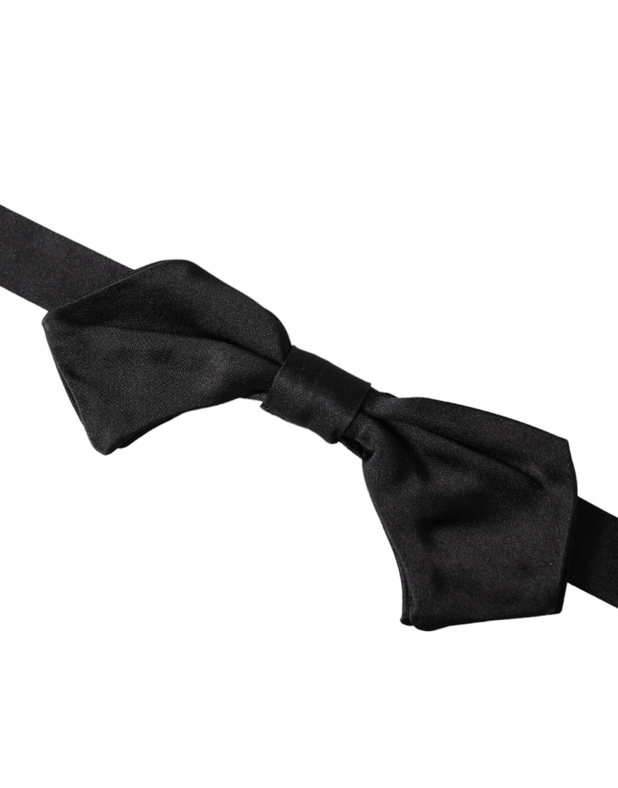 Dolce & Gabbana Black Satin Silk Adjustable Neck Men Bow Men's Tie