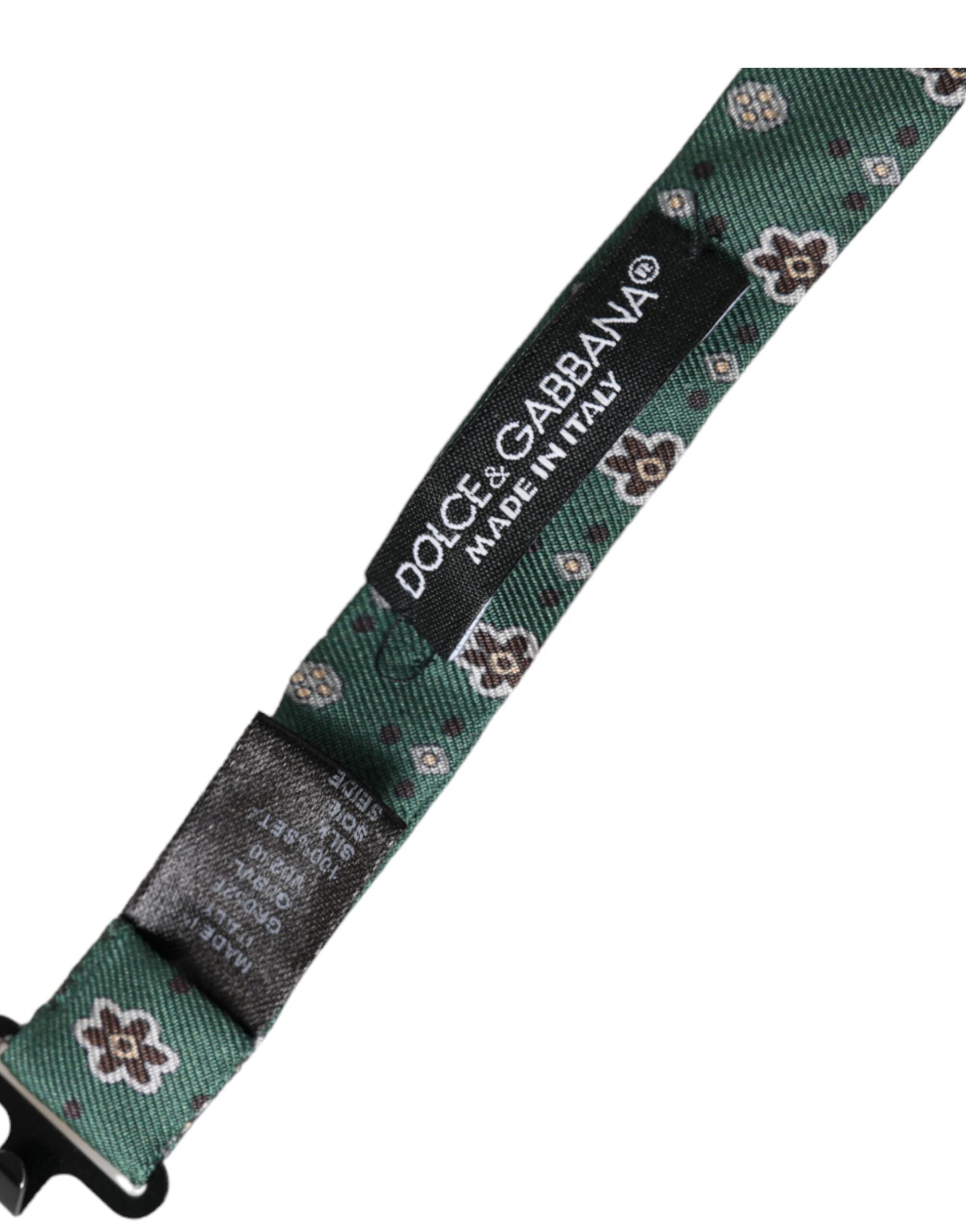 Dolce & Gabbana Mint Green Floral Adjustable Neck Men Bow Men's Tie