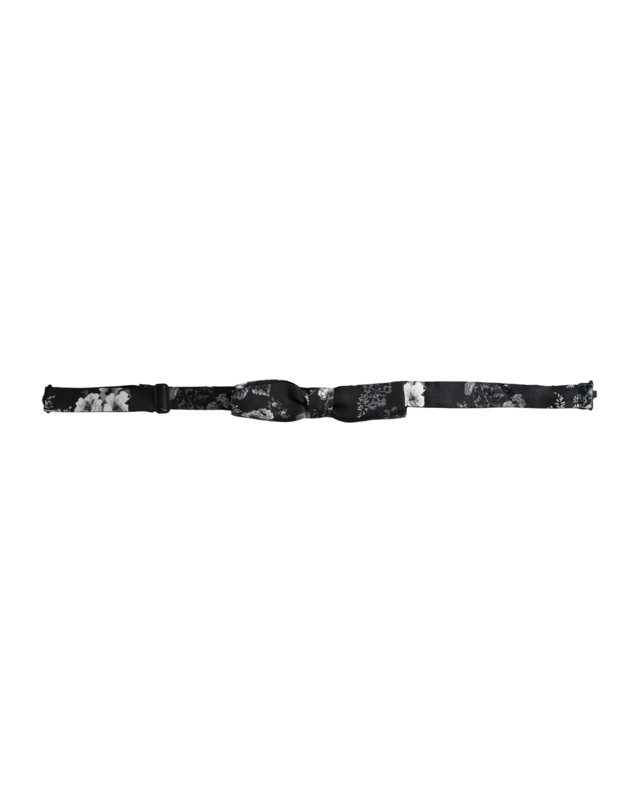 Dolce & Gabbana Black Floral Silk Adjustable Neck Men Bow Men's Tie