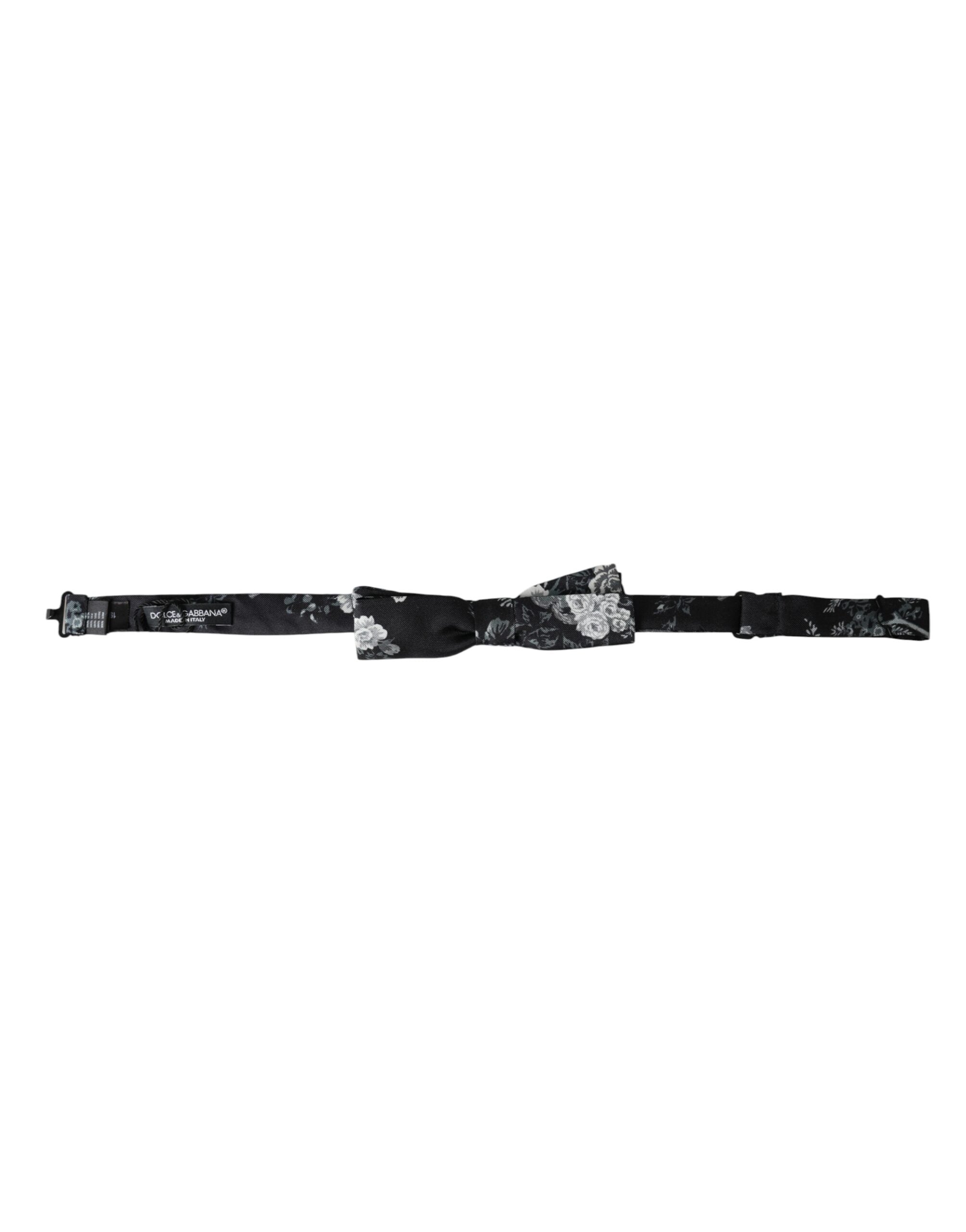 Dolce & Gabbana Dark Gray Floral Silk Adjustable Neck Men Bow Men's Tie