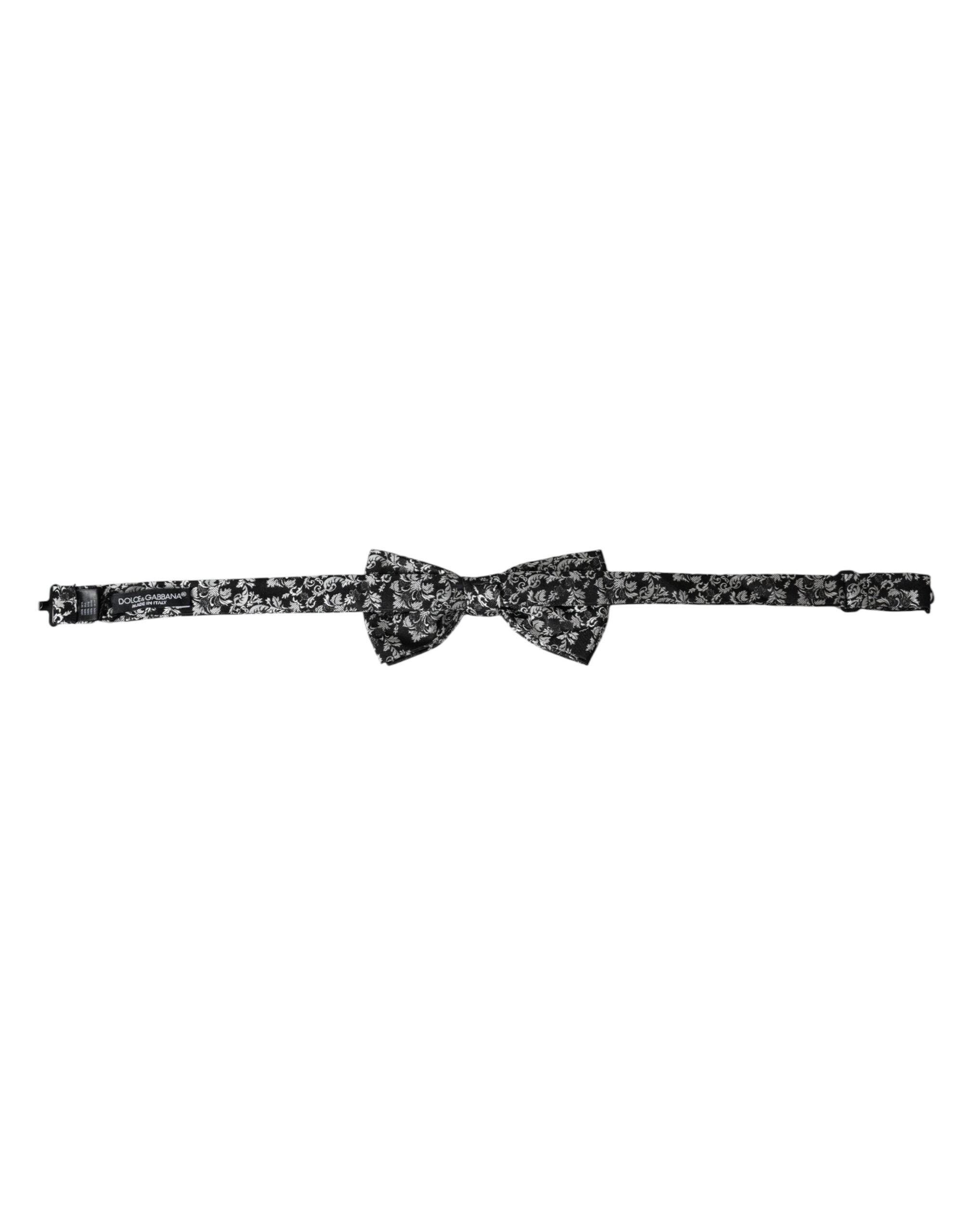 Dolce & Gabbana Dark Gray Floral Silk Adjustable Neck Men Bow Men's Tie