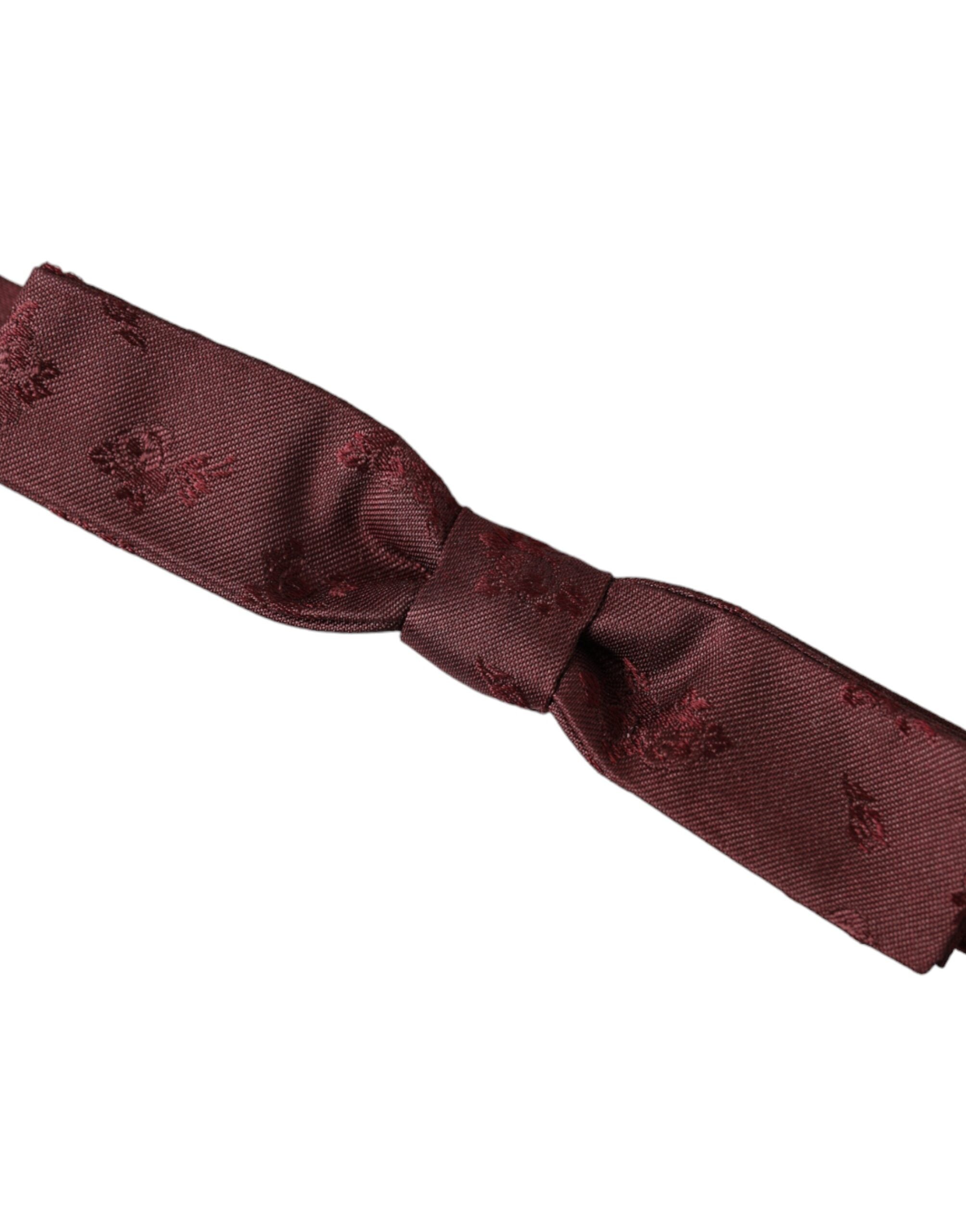 Dolce & Gabbana Maroon Floral Silk Adjustable Neck Men Bow Men's Tie