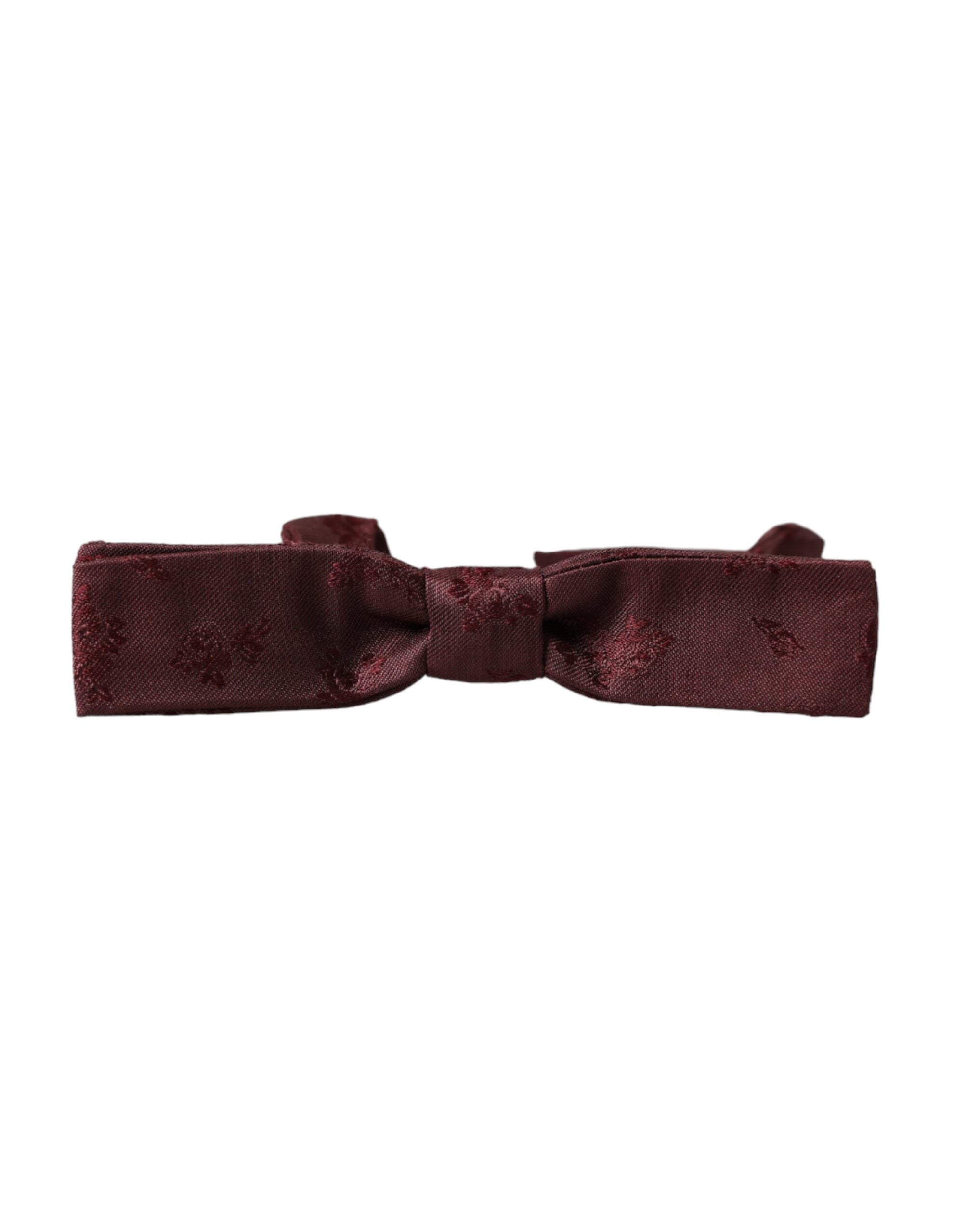Dolce & Gabbana Maroon Floral Silk Adjustable Neck Men Bow Men's Tie