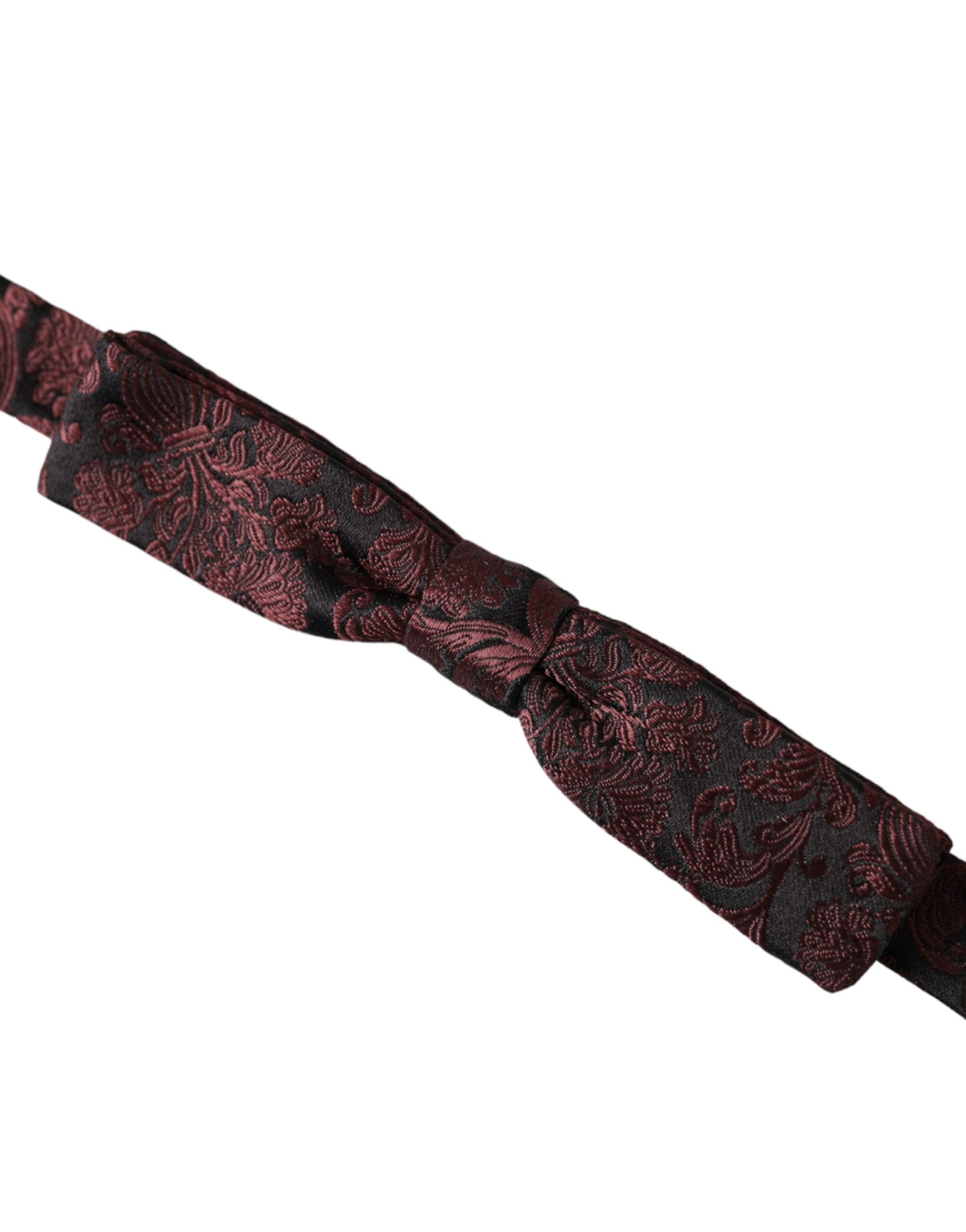 Dolce & Gabbana Maroon Floral Silk Adjustable Neck Men Bow Men's Tie