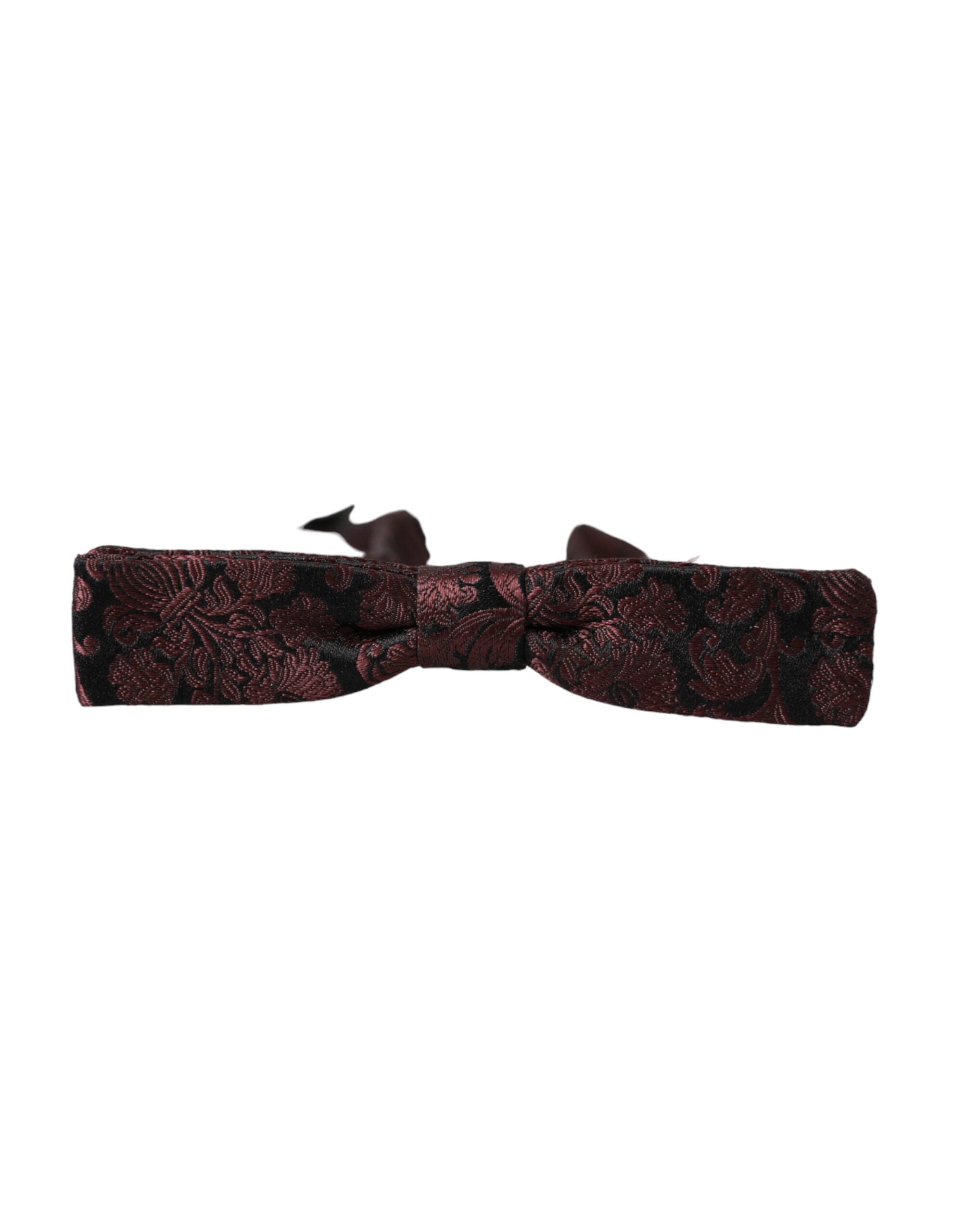 Dolce & Gabbana Maroon Floral Silk Adjustable Neck Men Bow Men's Tie
