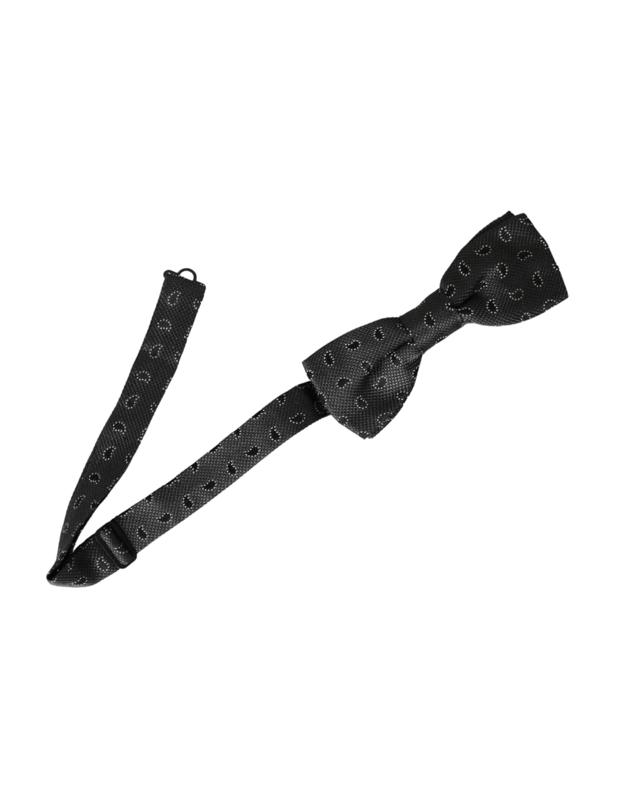 Dolce & Gabbana Dark Gray Silk Patterned Adjustable Neck Men Bow Men's Tie