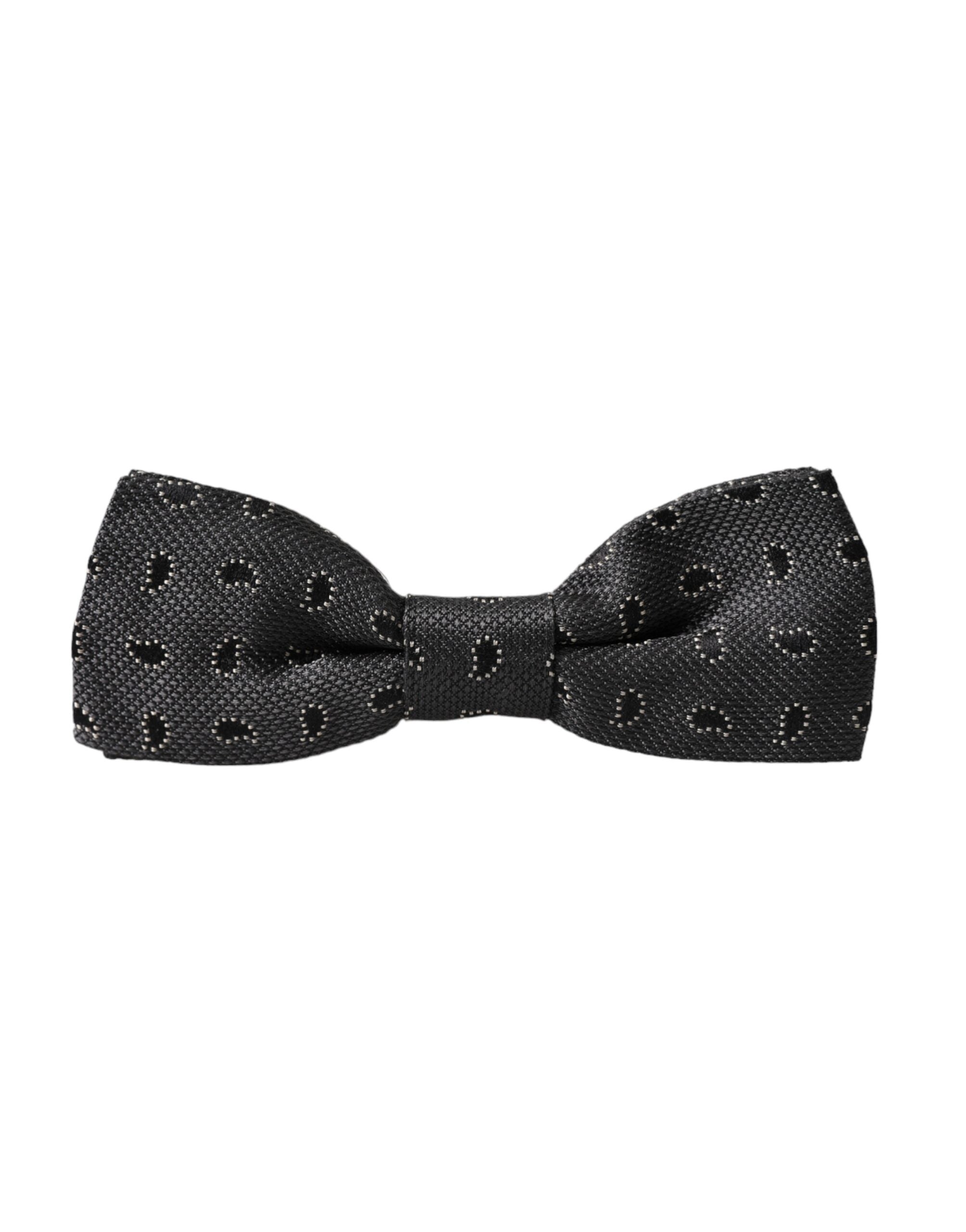 Dolce & Gabbana Dark Gray Silk Patterned Adjustable Neck Men Bow Men's Tie