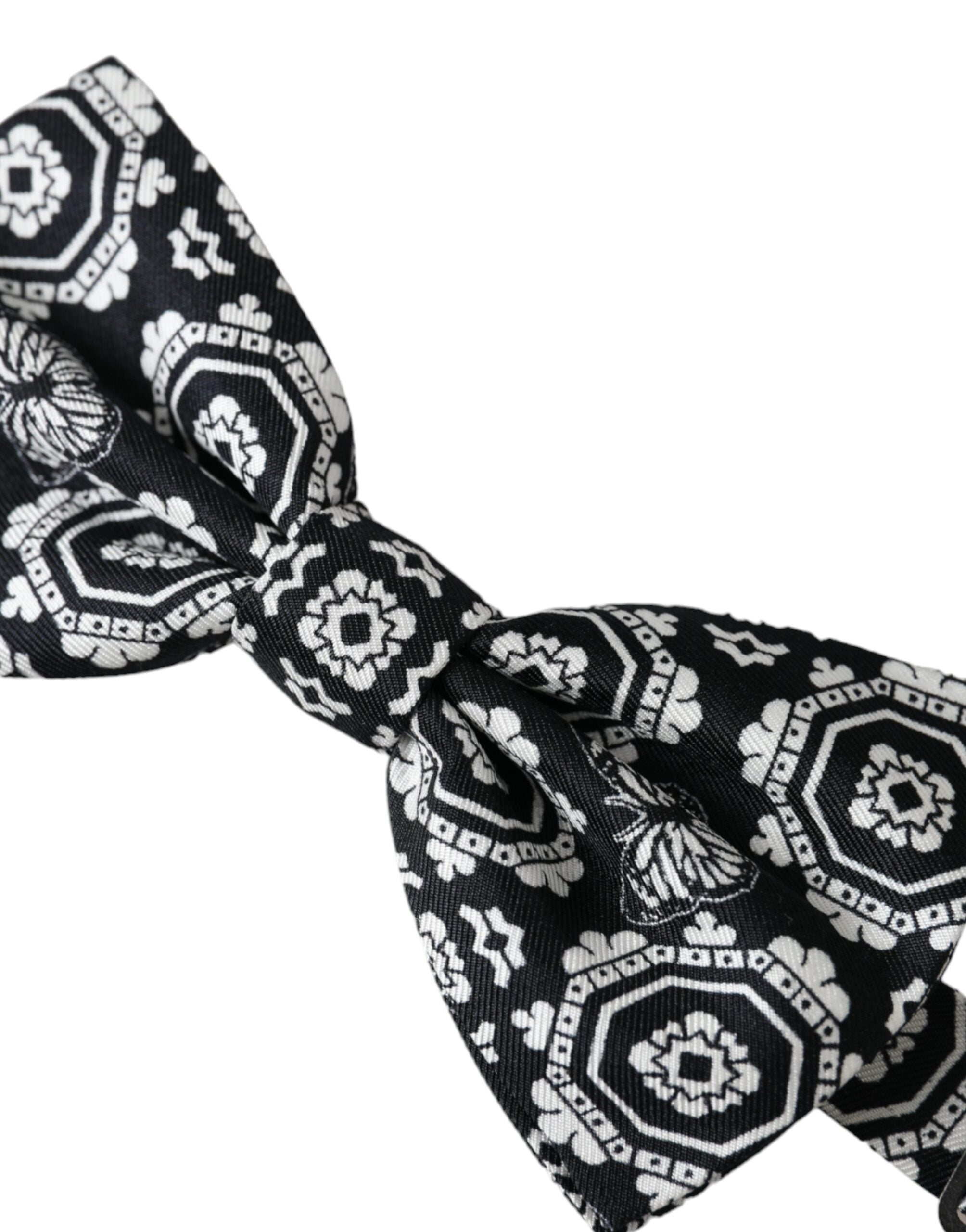 Dolce & Gabbana Black White Printed Adjustable Neck Men Bow Men's Tie