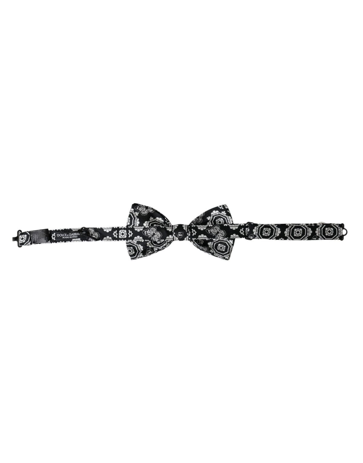 Dolce & Gabbana Black White Printed Adjustable Neck Men Bow Men's Tie