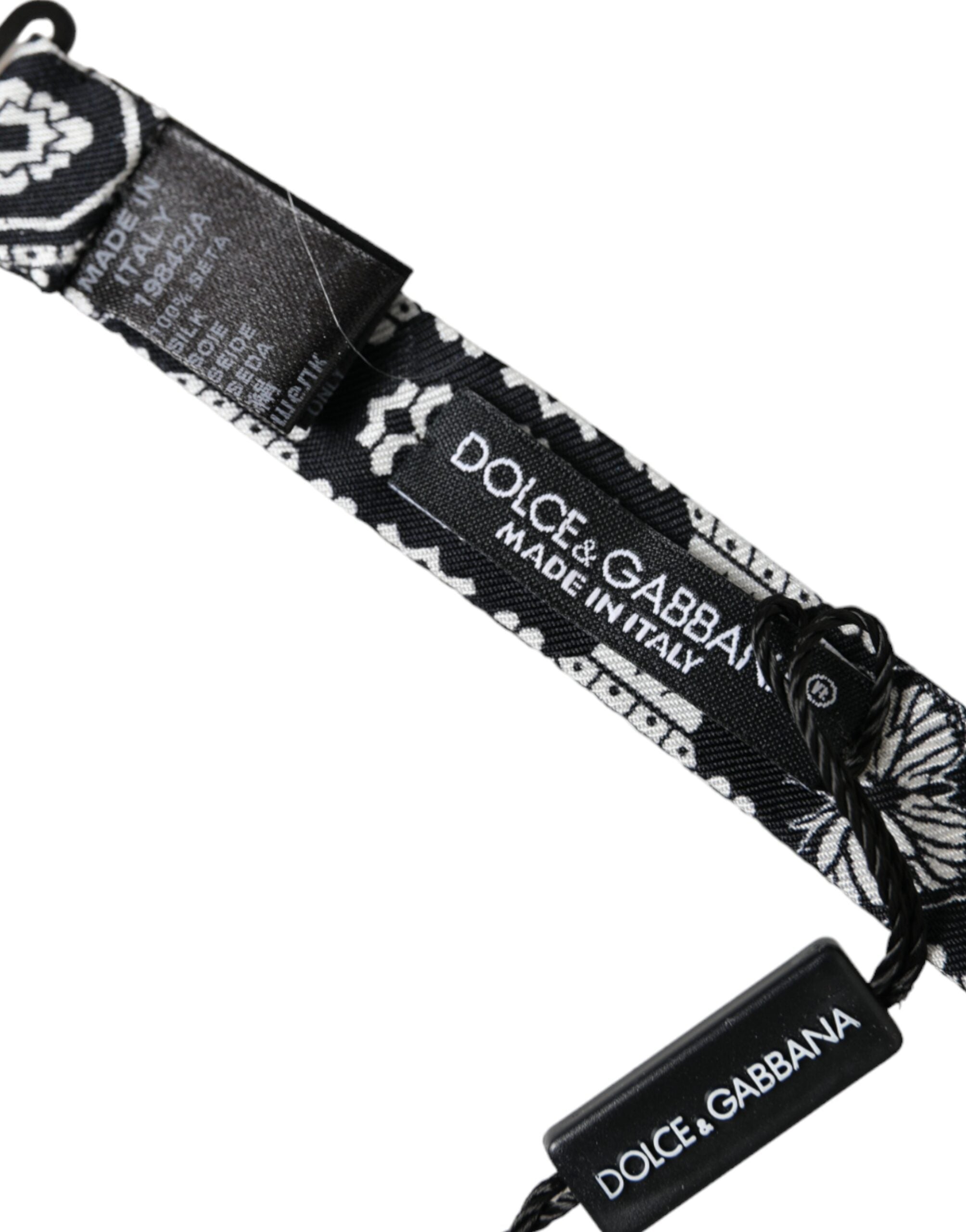 Dolce & Gabbana Black White Printed Adjustable Neck Men Bow Men's Tie