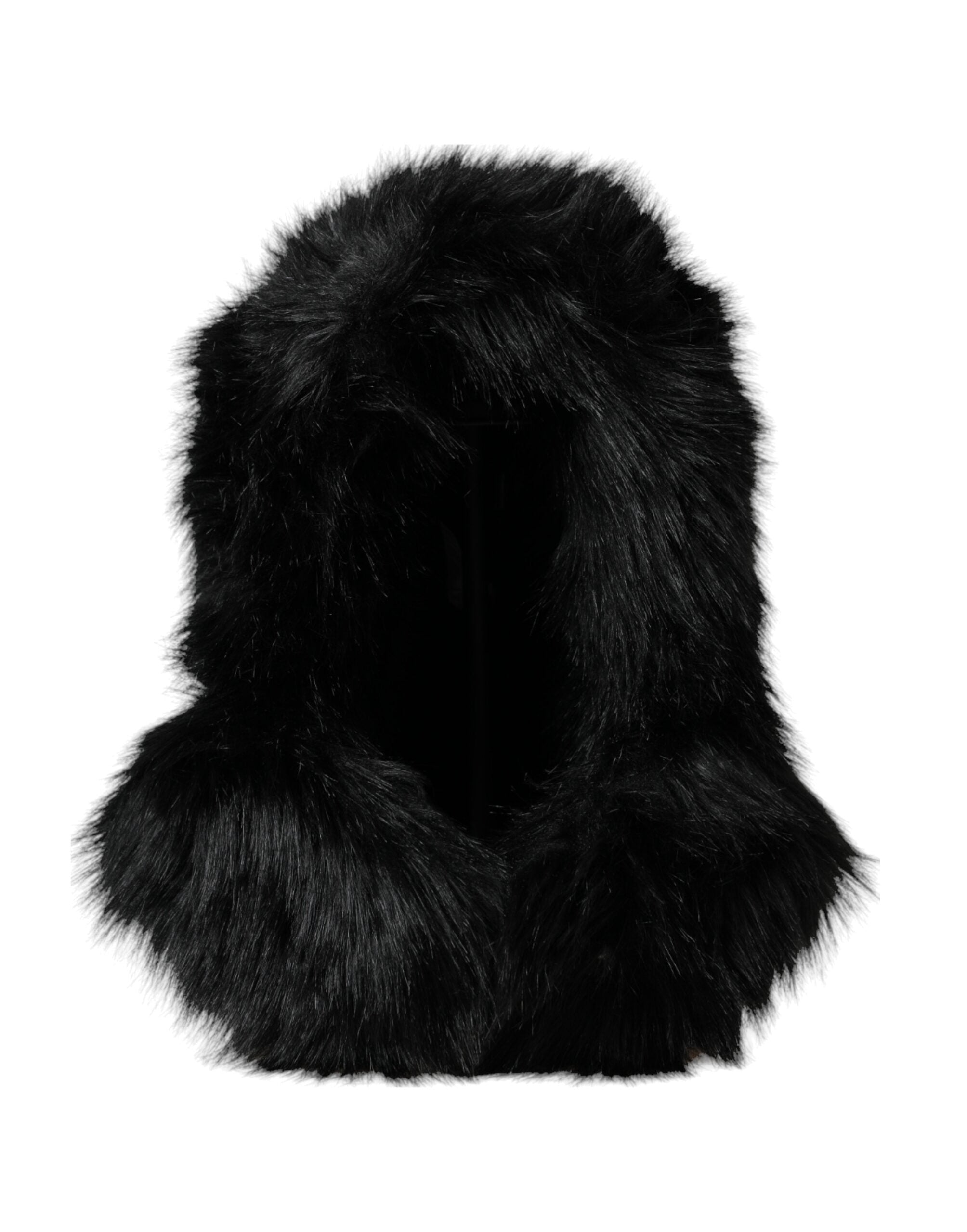 Dolce & Gabbana Black Faux Fur Whole Head Wrap Women's Hat