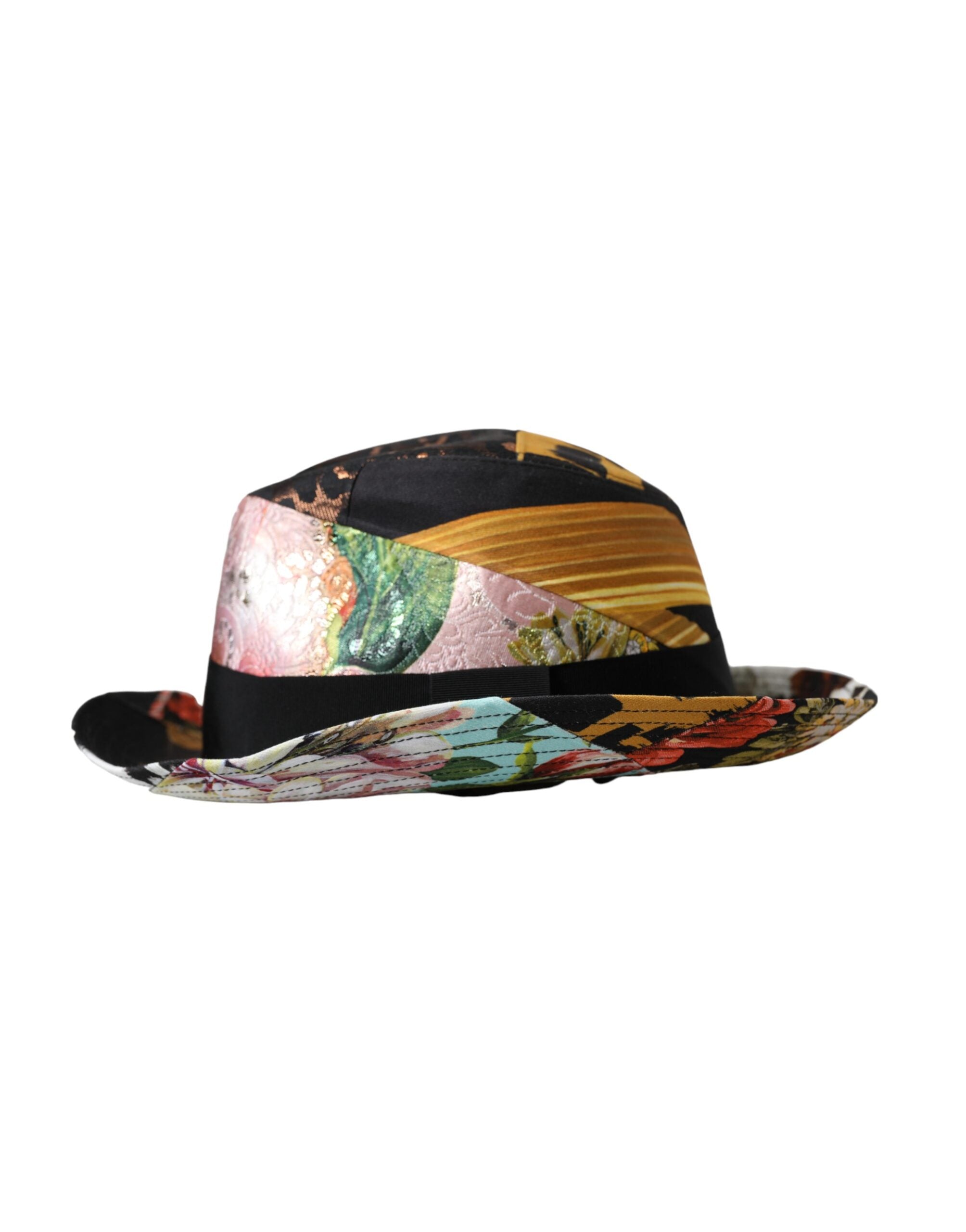 Dolce & Gabbana Multicolor Patchwork Women Fedora Wide Brim Women's Hat