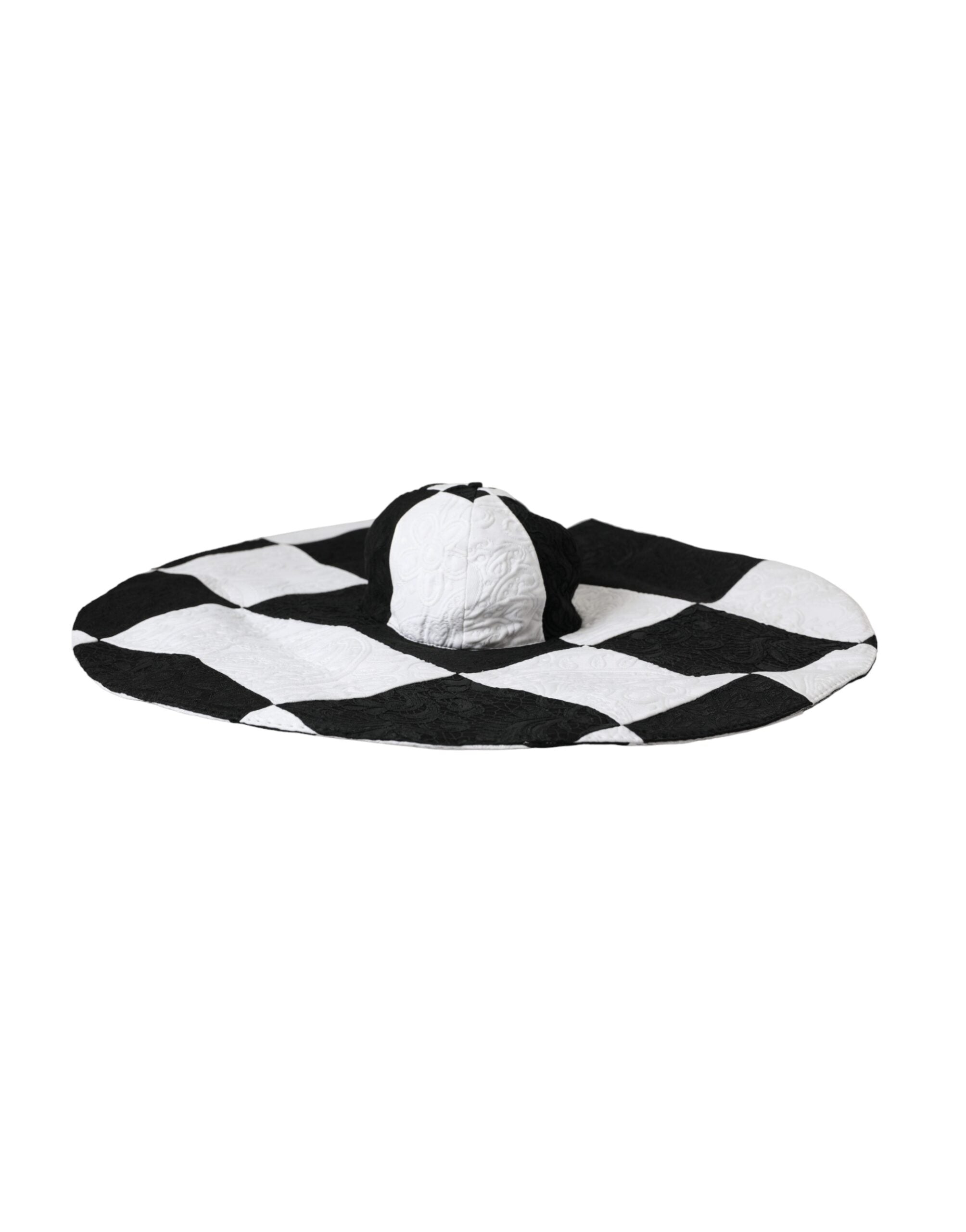 Dolce & Gabbana Black White Checkered Wide Brim Floppy Women's Hat