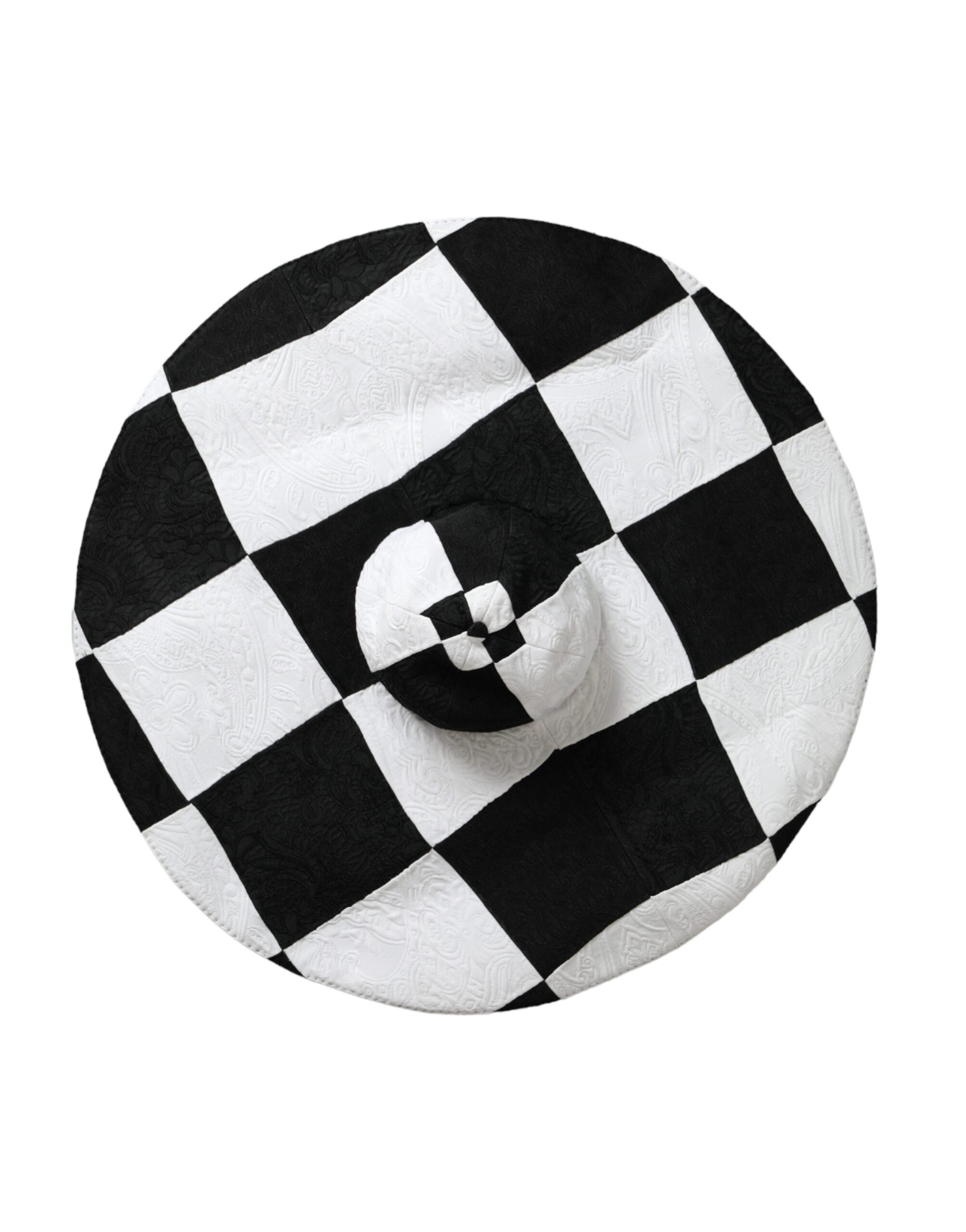Dolce & Gabbana Black White Checkered Wide Brim Floppy Women's Hat